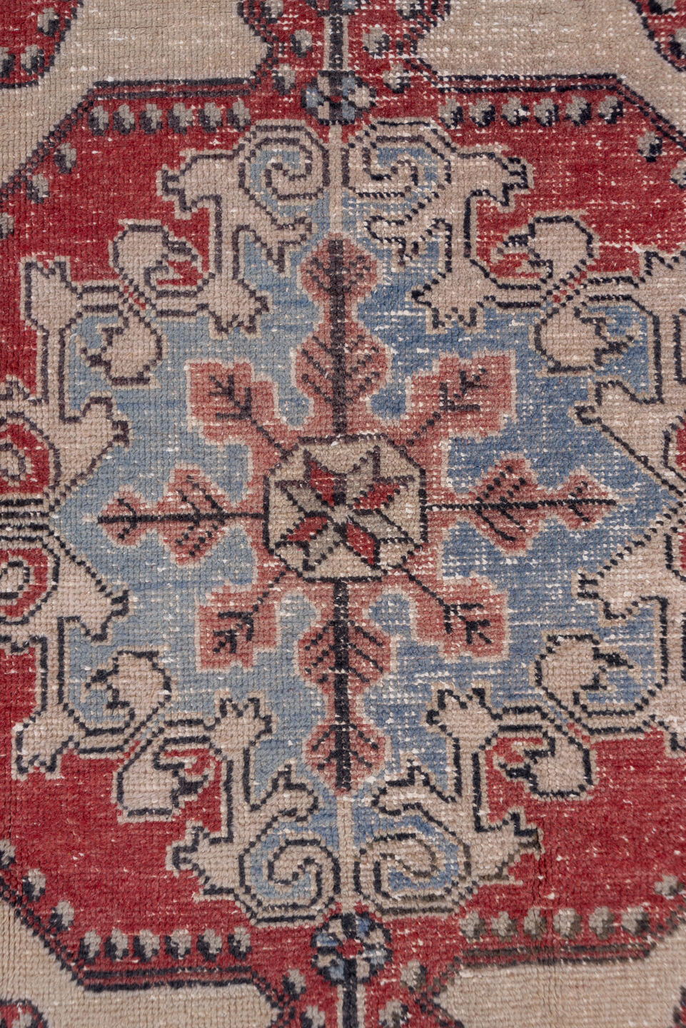 4' x 7' one-of-a-kind handmade vintage Oushak rug. Color palette: ivory, coral, sky_blue, taupe, slate, rose, terracotta