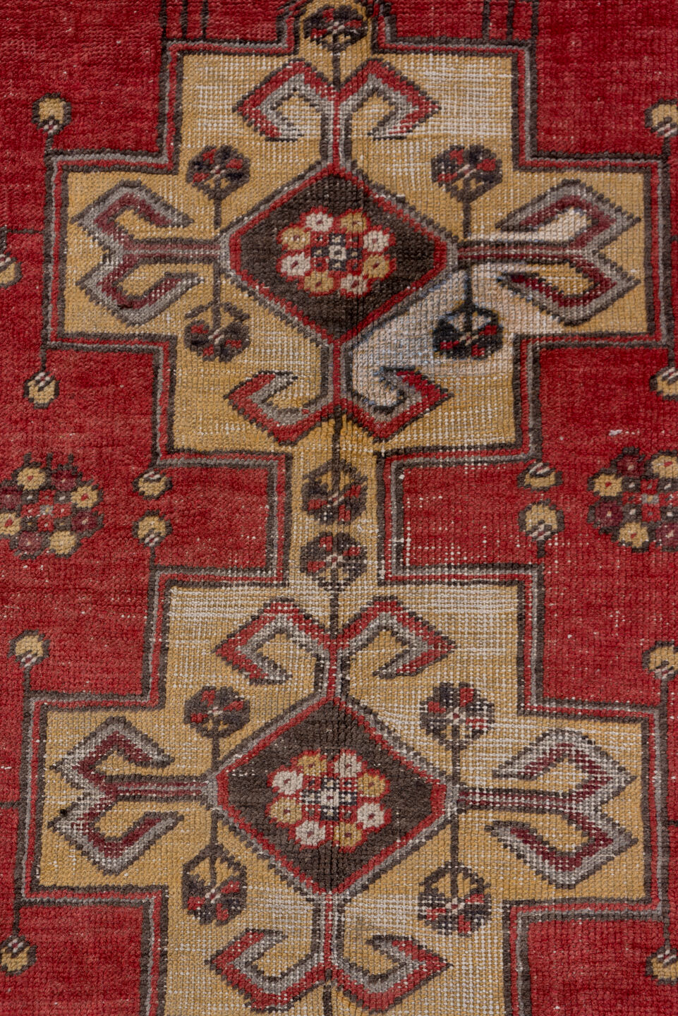 4' x 6' one-of-a-kind handmade antique Oushak small size rug. Color palette: rust, ivory, indigo, burgundy, taupe, camel