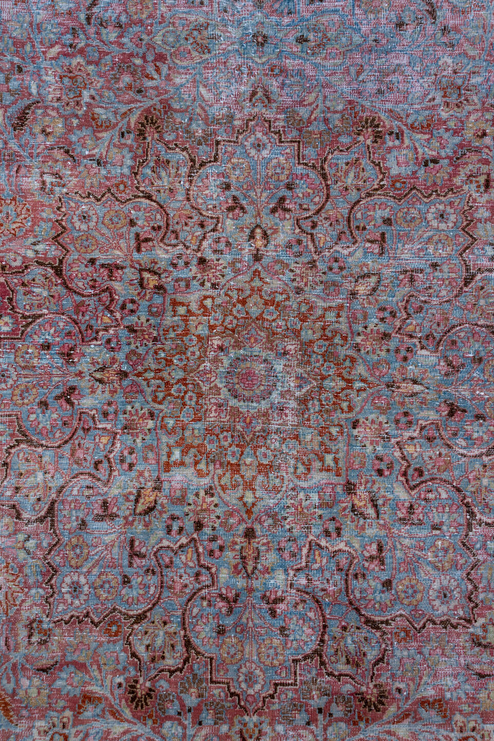 10' x 13' one-of-a-kind handmade vintage Khorassan large size rug. Color palette: blue, brown, gray, light blue, light gray