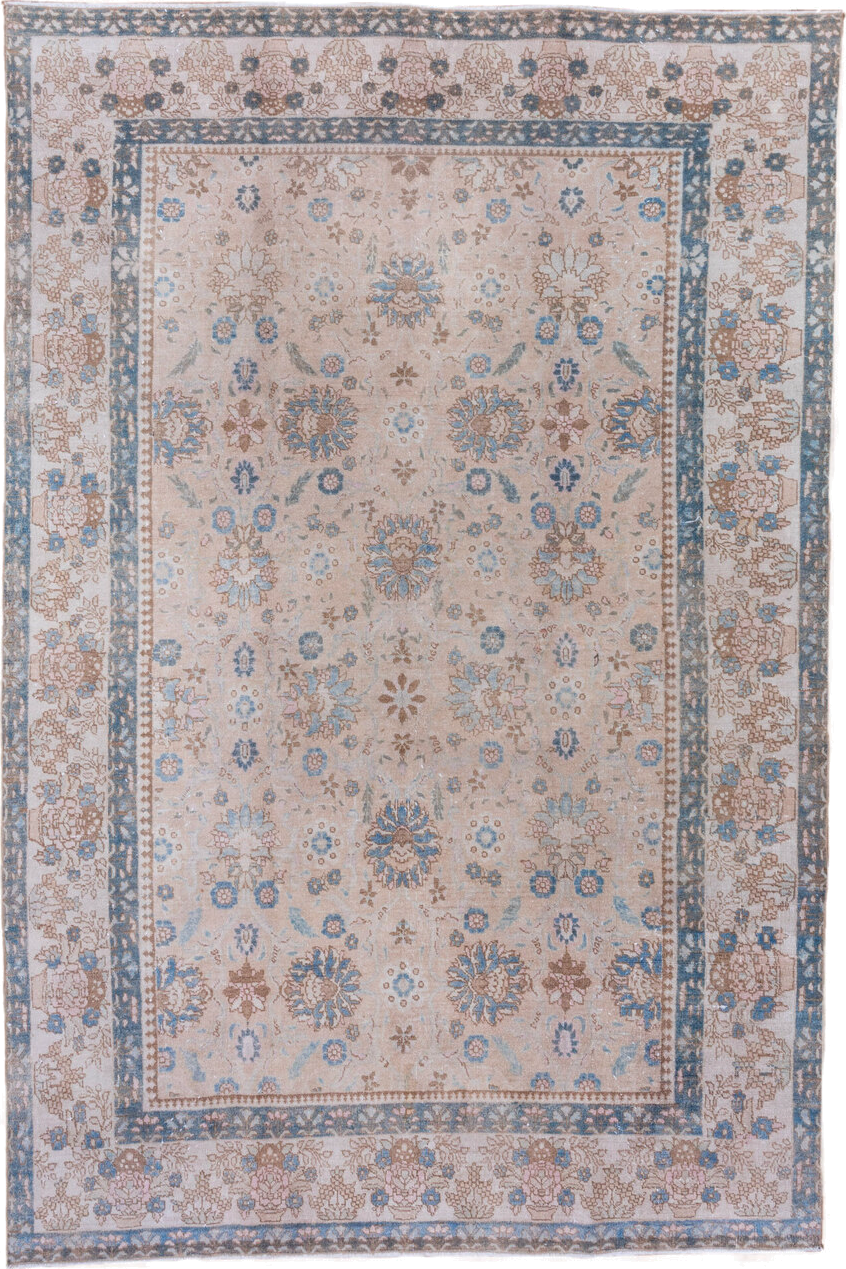 7' x 10' one-of-a-kind handmade vintage Tabriz large size rug. Color palette: blue, dark gray, gainsboro, gray, light gray