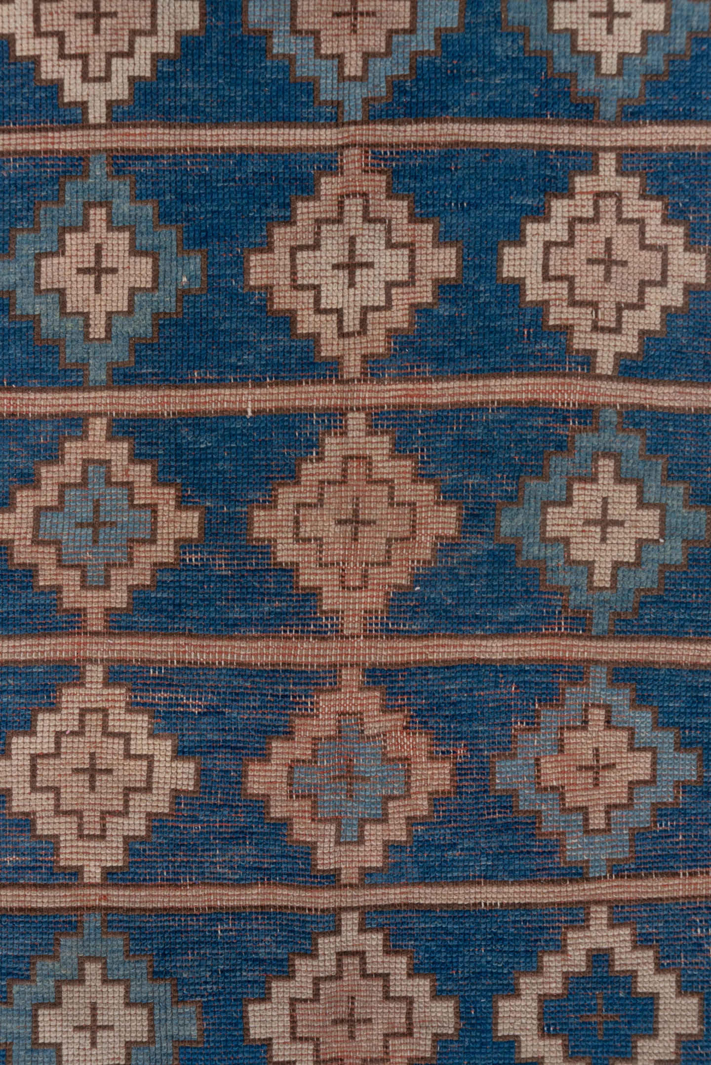 3' x 6' one-of-a-kind handmade vintage Oushak small size rug. Color palette: blue, ivory, taupe, sky_blue, brown, beige