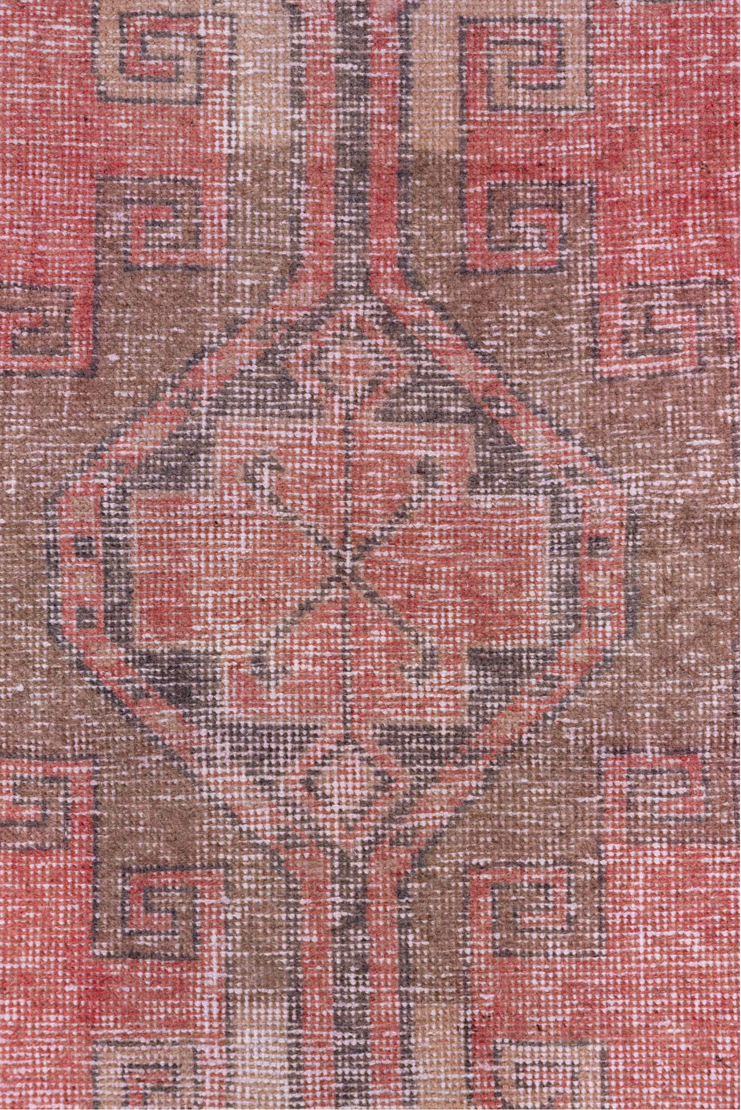 3' x 11' one-of-a-kind handmade vintage Oushak runner rug. Color palette: gray, light gray, off-white, pink, red, rosy brown