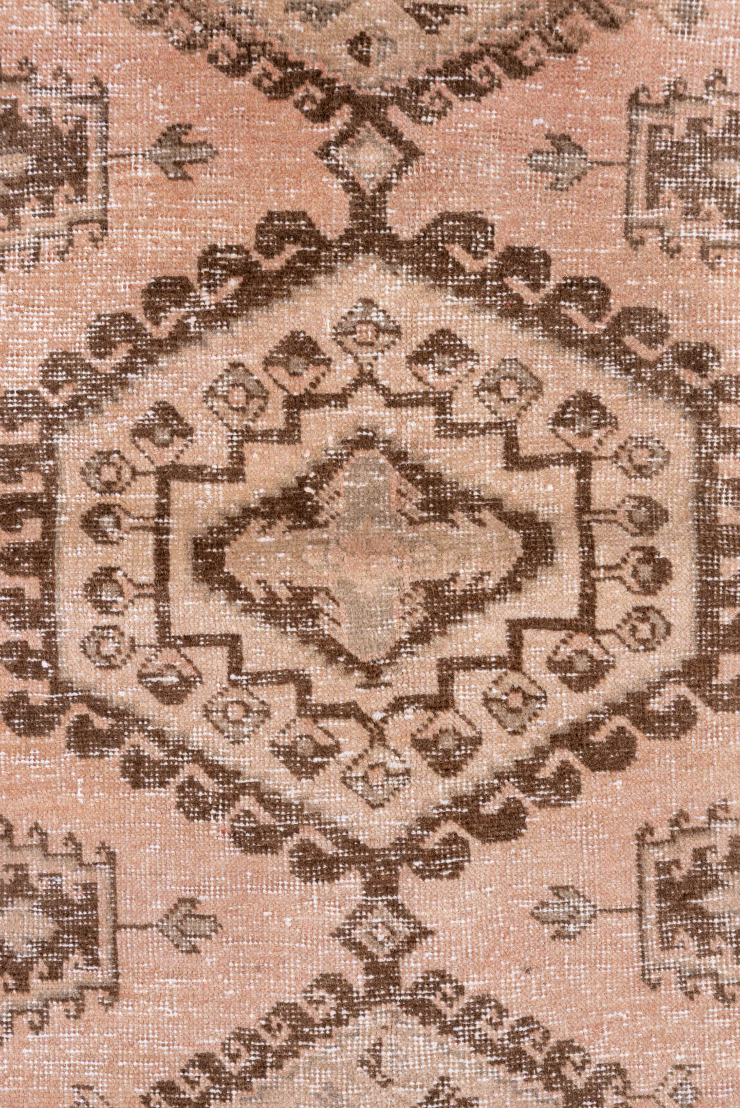 3' x 5' one-of-a-kind handmade vintage Oushak small size rug. Color palette: blush, taupe, brown, camel, ivory, pink, beige