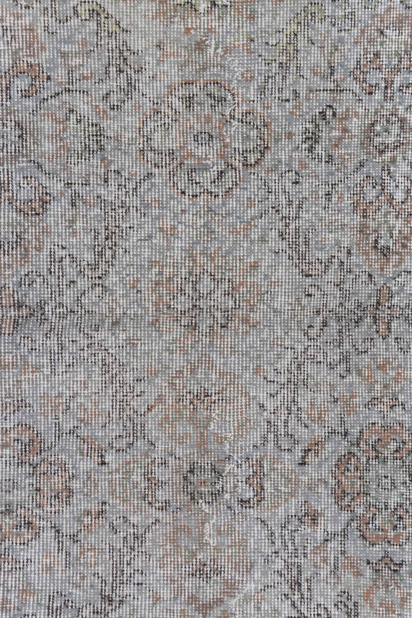3' x 6' one-of-a-kind handmade vintage Oushak small size rug. Color palette: ivory, taupe, gray, blush, beige, pink