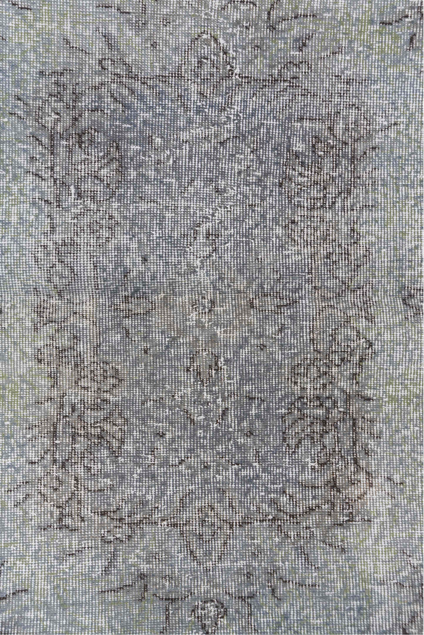 3' x 6' one-of-a-kind handmade vintage Oushak small size rug. Color palette: ivory, gray, taupe, pale_blue, beige