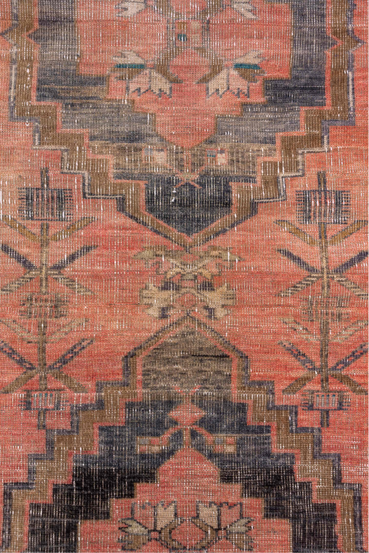 2' x 13' one-of-a-kind handmade vintage Oushak runner rug. Color palette: black, brown, gray, off-white, pink, snow, white