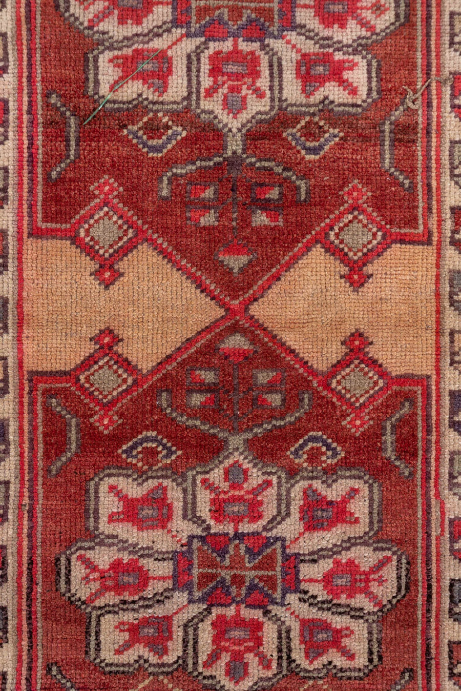 3' x 13' one-of-a-kind handmade vintage Oushak runner rug. Color palette: rust, peach, ivory, brick, slate, charcoal, rose