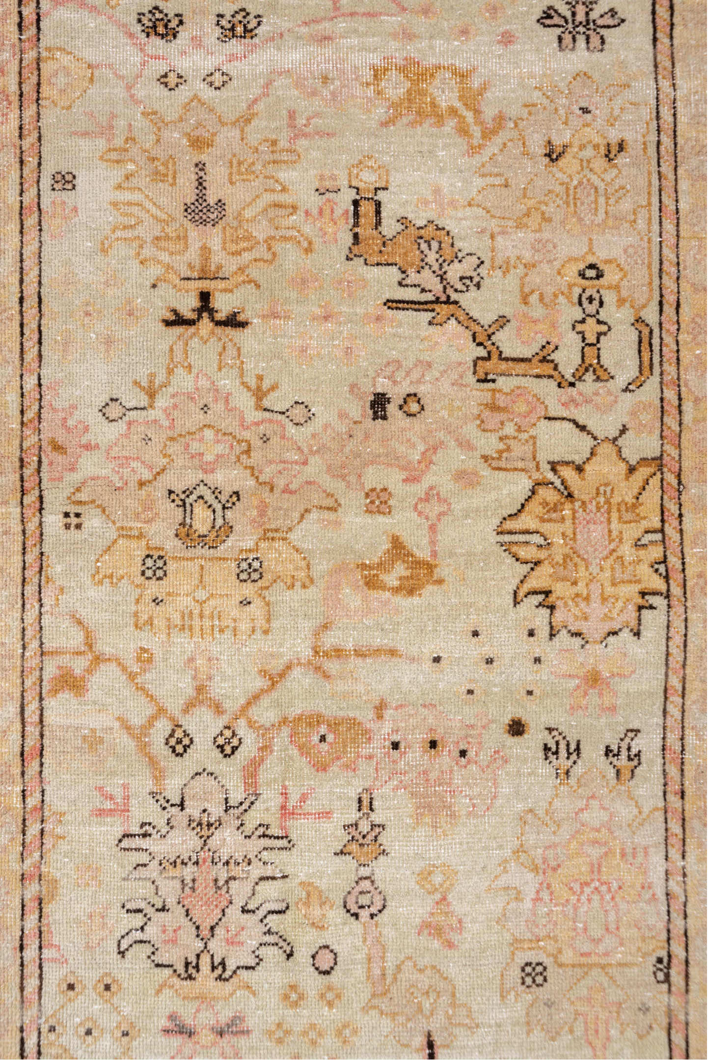 2' x 13' one-of-a-kind handmade vintage Sivas runner rug. Color palette: brown, gray, light gray, off-white, pink, snow