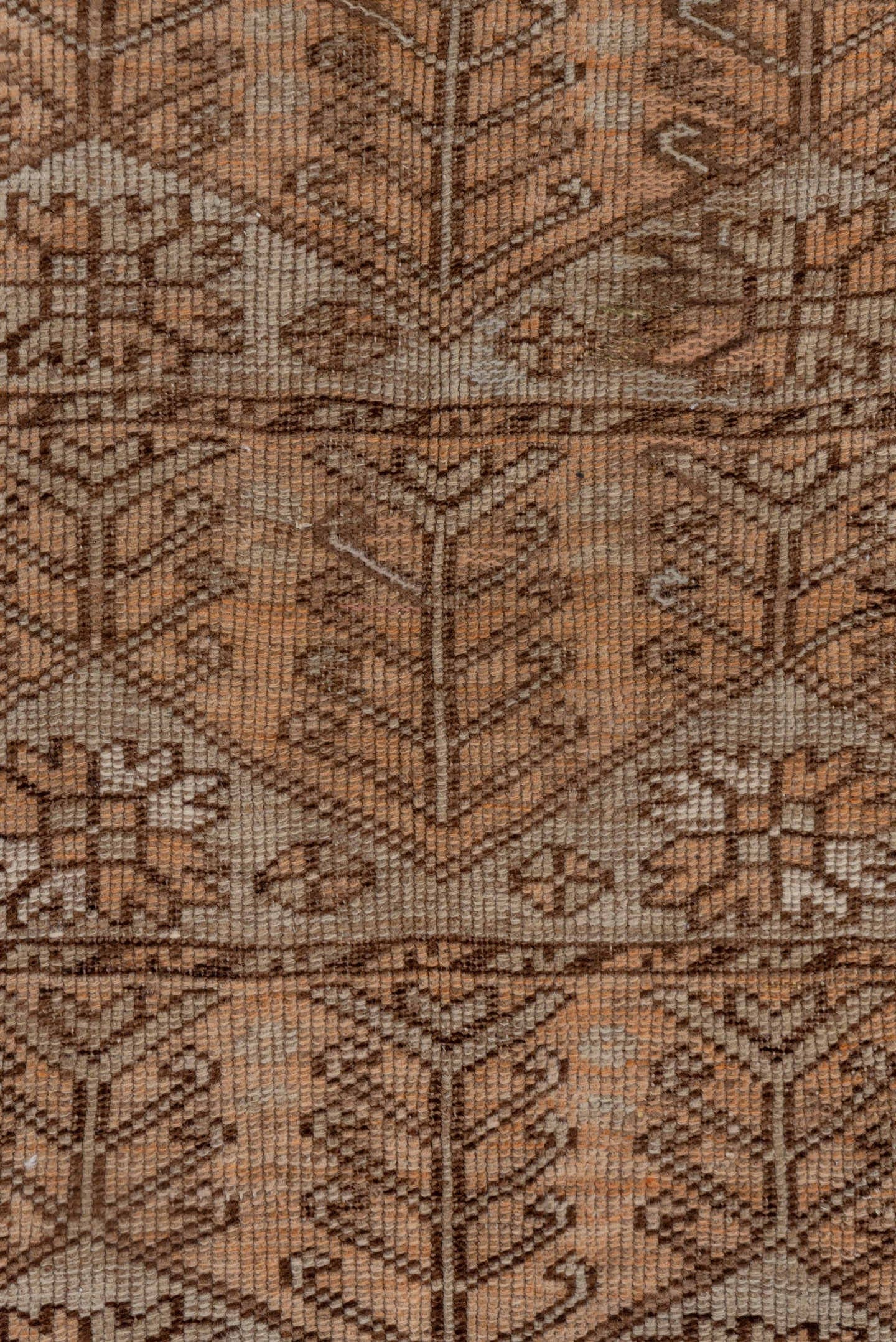 3' x 4' one-of-a-kind handmade vintage Oushak small size rug. Color palette: taupe, brown, camel, ivory, terra cotta