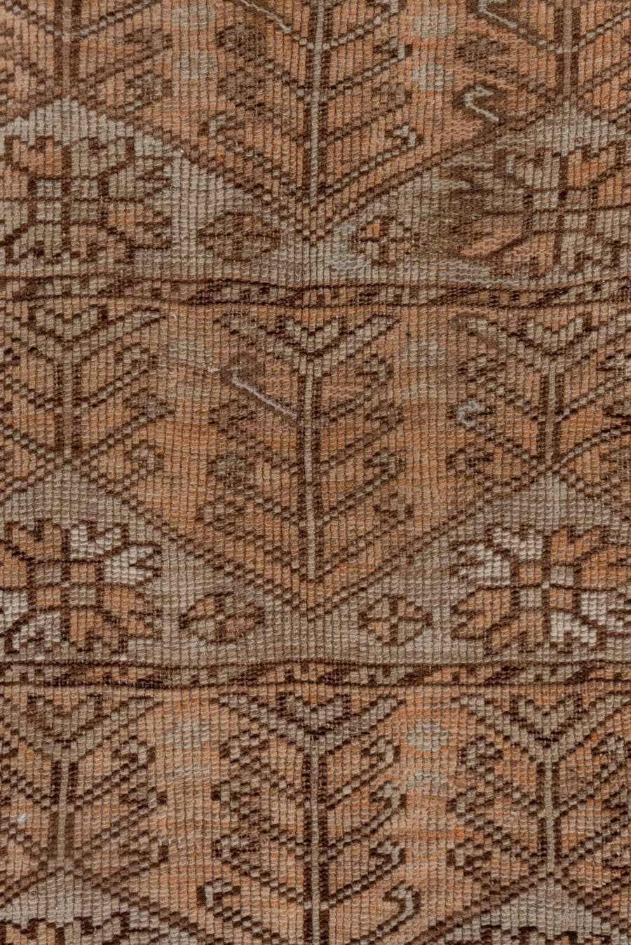 3' x 4' one-of-a-kind handmade vintage Oushak small size rug. Color palette: taupe, brown, camel, ivory, terra cotta