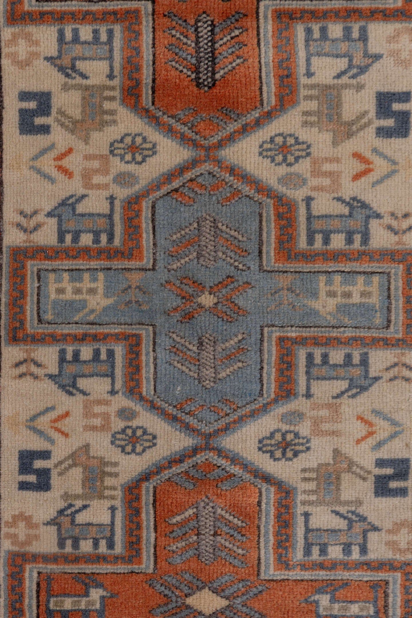 2' x 4' one-of-a-kind handmade vintage Oushak small size rug. Color palette: ivory, rust, blue-gray, slate, taupe