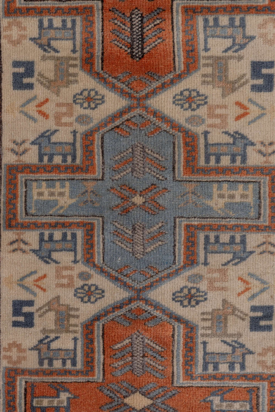 2' x 4' one-of-a-kind handmade vintage Oushak small size rug. Color palette: ivory, rust, blue-gray, slate, taupe