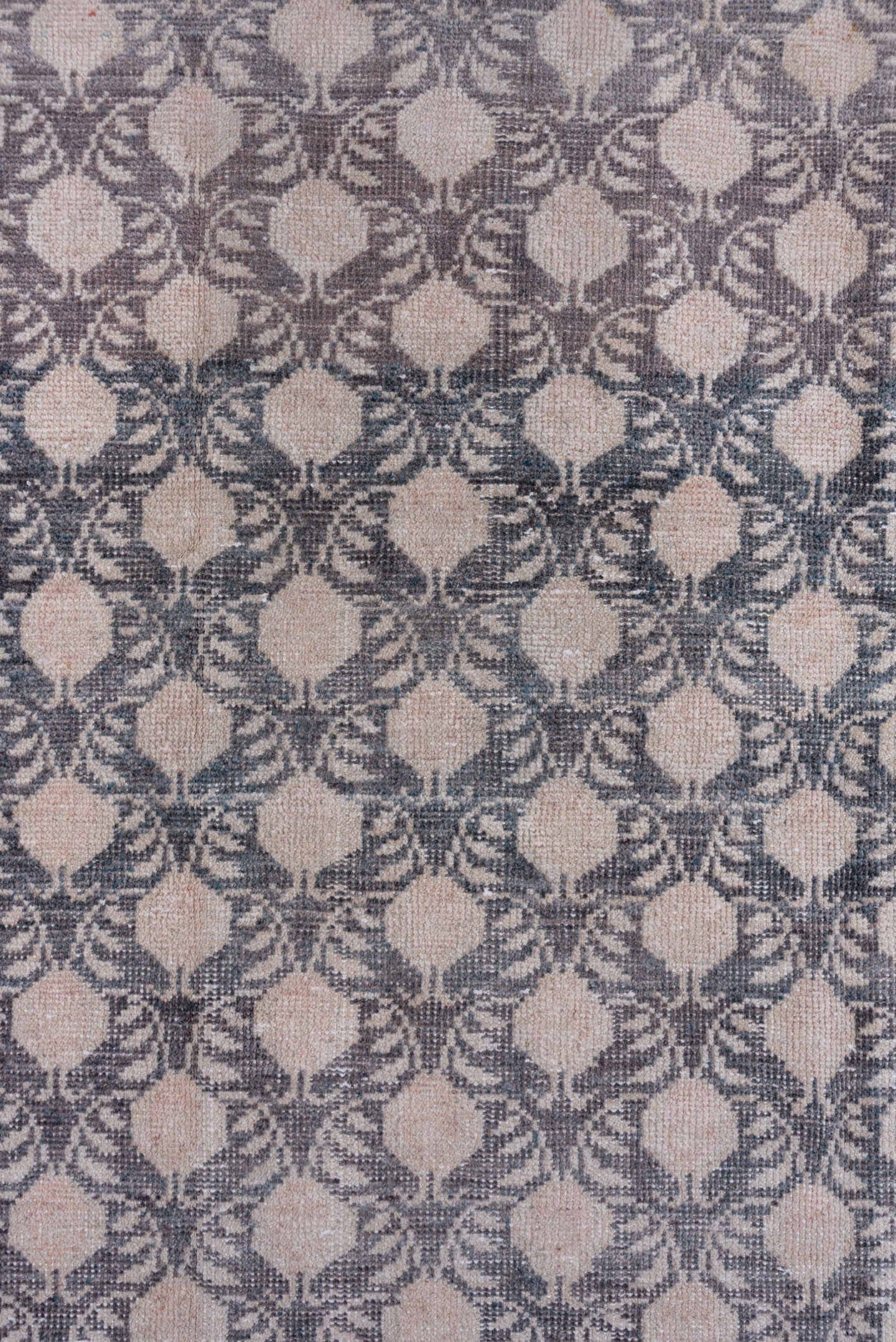 4' x 8' one-of-a-kind handmade vintage Oushak rug. Color palette: gray, ivory, taupe, beige