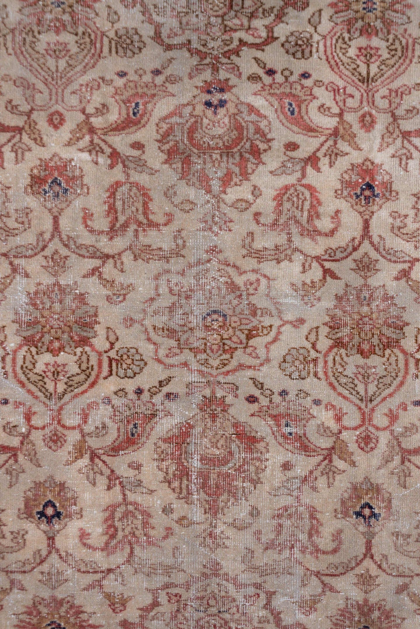 8' x 10' one-of-a-kind handmade vintage Oushak large size rug. Color palette: ivory, rose, blush, taupe, dusty blue, beige
