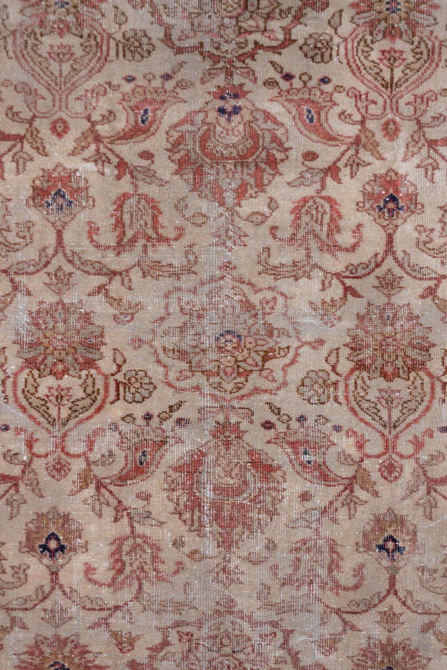8' x 10' one-of-a-kind handmade vintage Oushak large size rug. Color palette: ivory, rose, blush, taupe, dusty blue, beige
