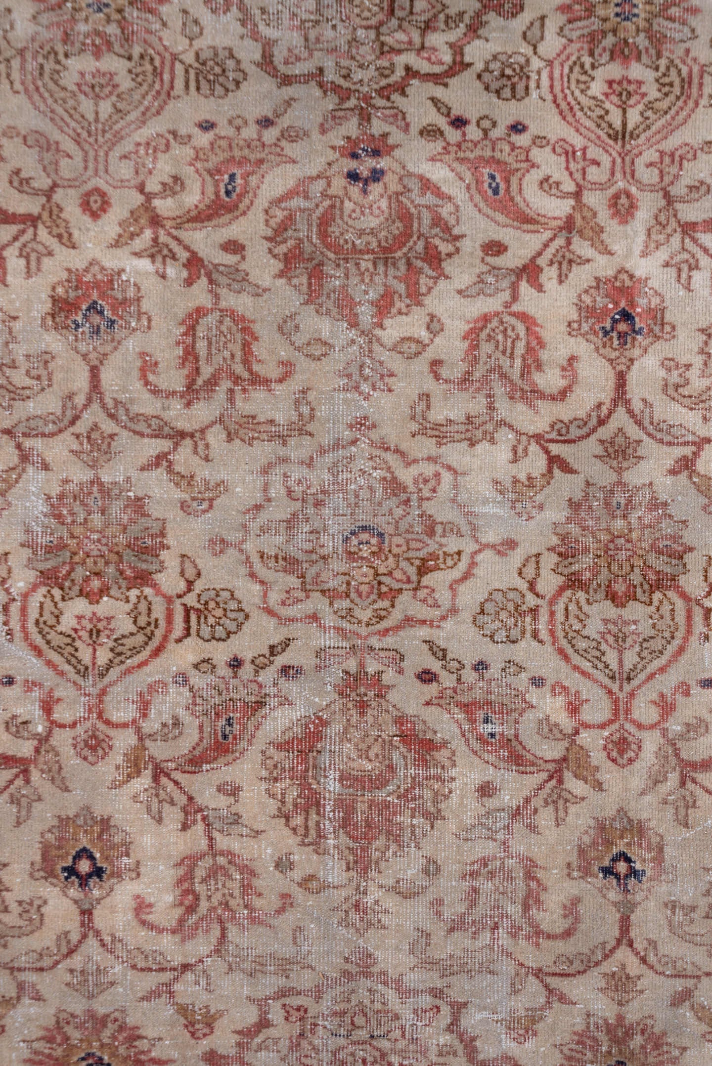 8' x 10' one-of-a-kind handmade vintage Oushak large size rug. Color palette: ivory, rose, blush, taupe, dusty blue, beige
