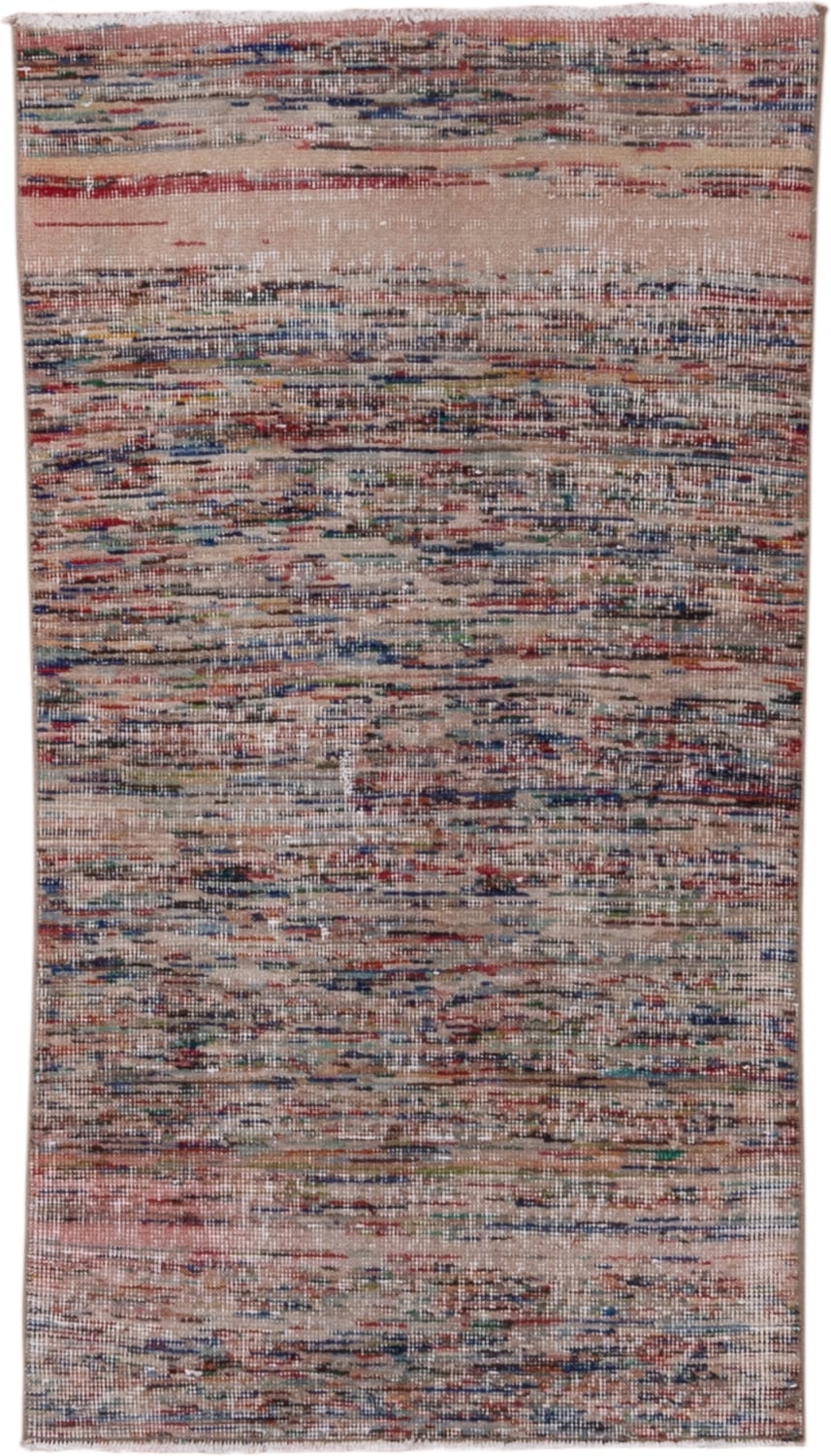 2' x 4' one-of-a-kind handmade vintage Oushak small size rug. Color palette: blush, ivory, muted blue, taupe, rust, sage