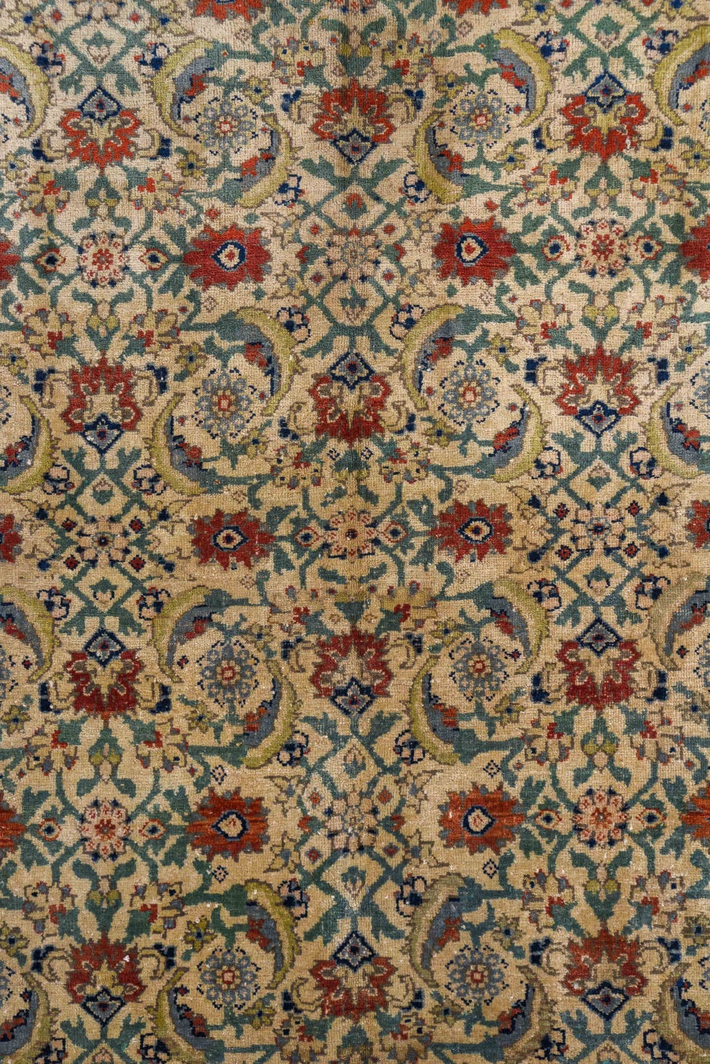 6' x 9' one-of-a-kind handmade vintage Sivas medium size rug. Color palette: ivory, navy, rust, sage, sky blue, rose, taupe