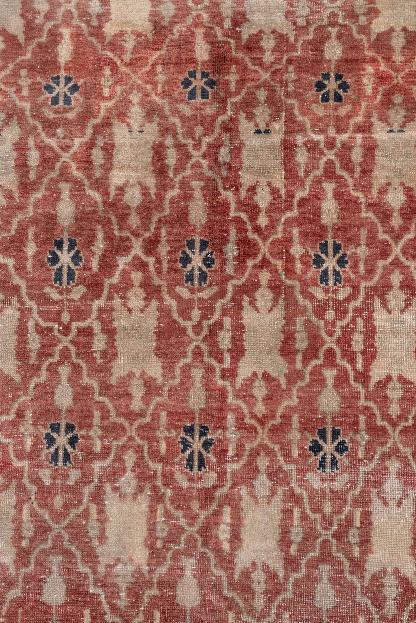 6' x 8' one-of-a-kind handmade vintage Oushak medium size rug. Color palette: terracotta, ivory, navy, blush, taupe, slate