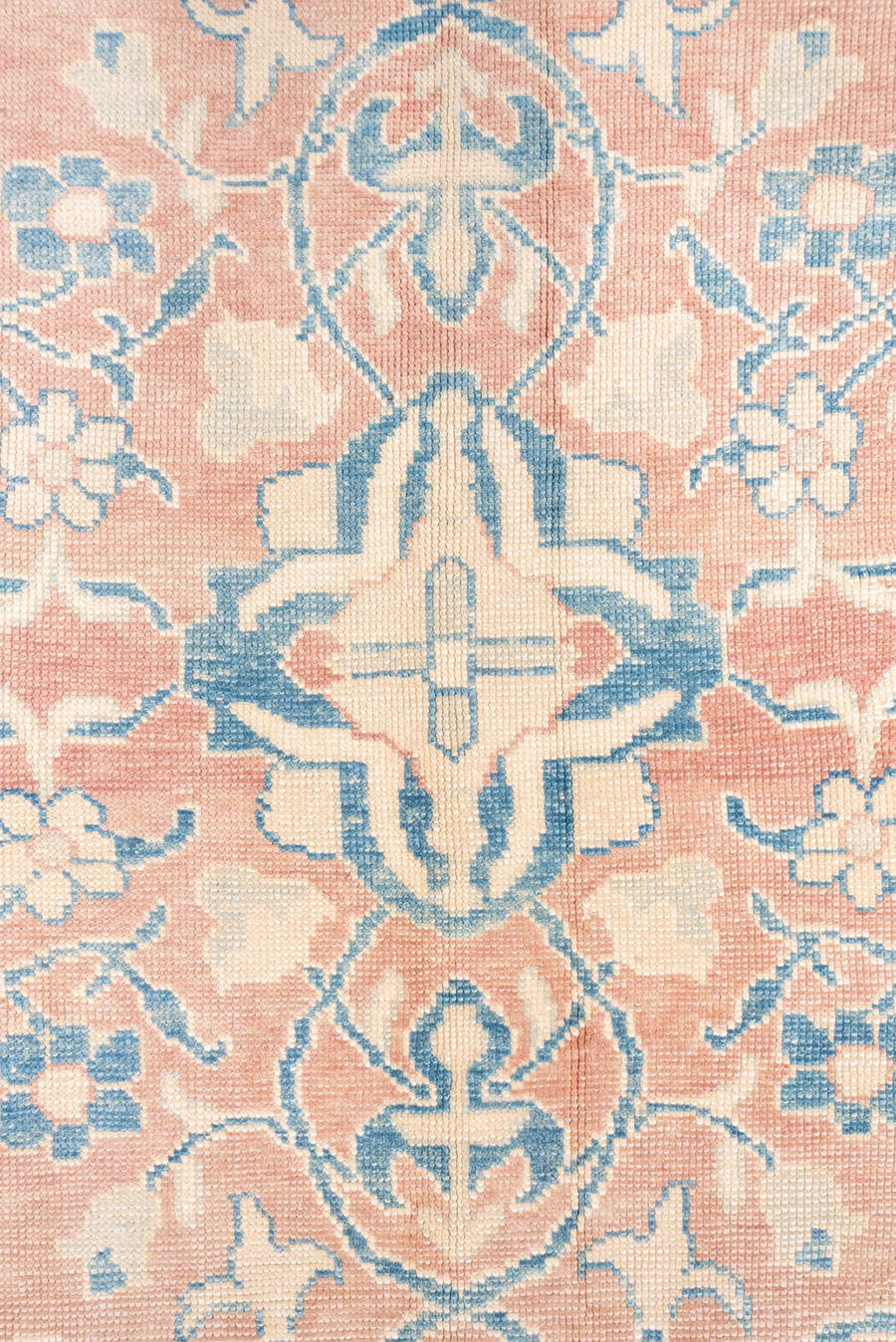9' x 10' one-of-a-kind handmade vintage Oushak large size rug. Color palette: blush, sky blue, ivory, cream, peach, pink
