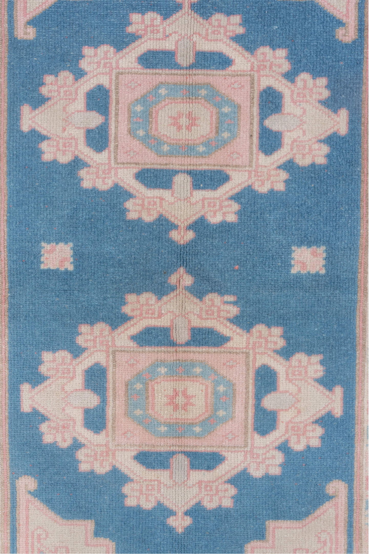 3' x 4' one-of-a-kind handmade vintage Oushak small size rug. Color palette: blue, dark gray, gray, light gray, linen