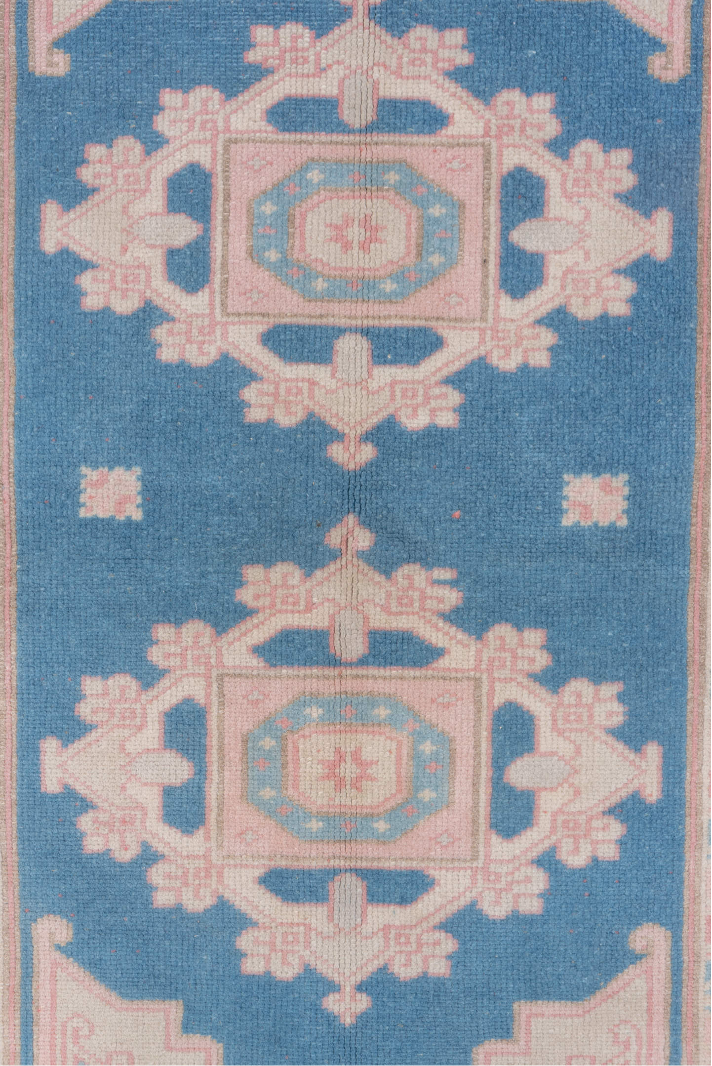 3' x 4' one-of-a-kind handmade vintage Oushak small size rug. Color palette: blue, dark gray, gray, light gray, linen