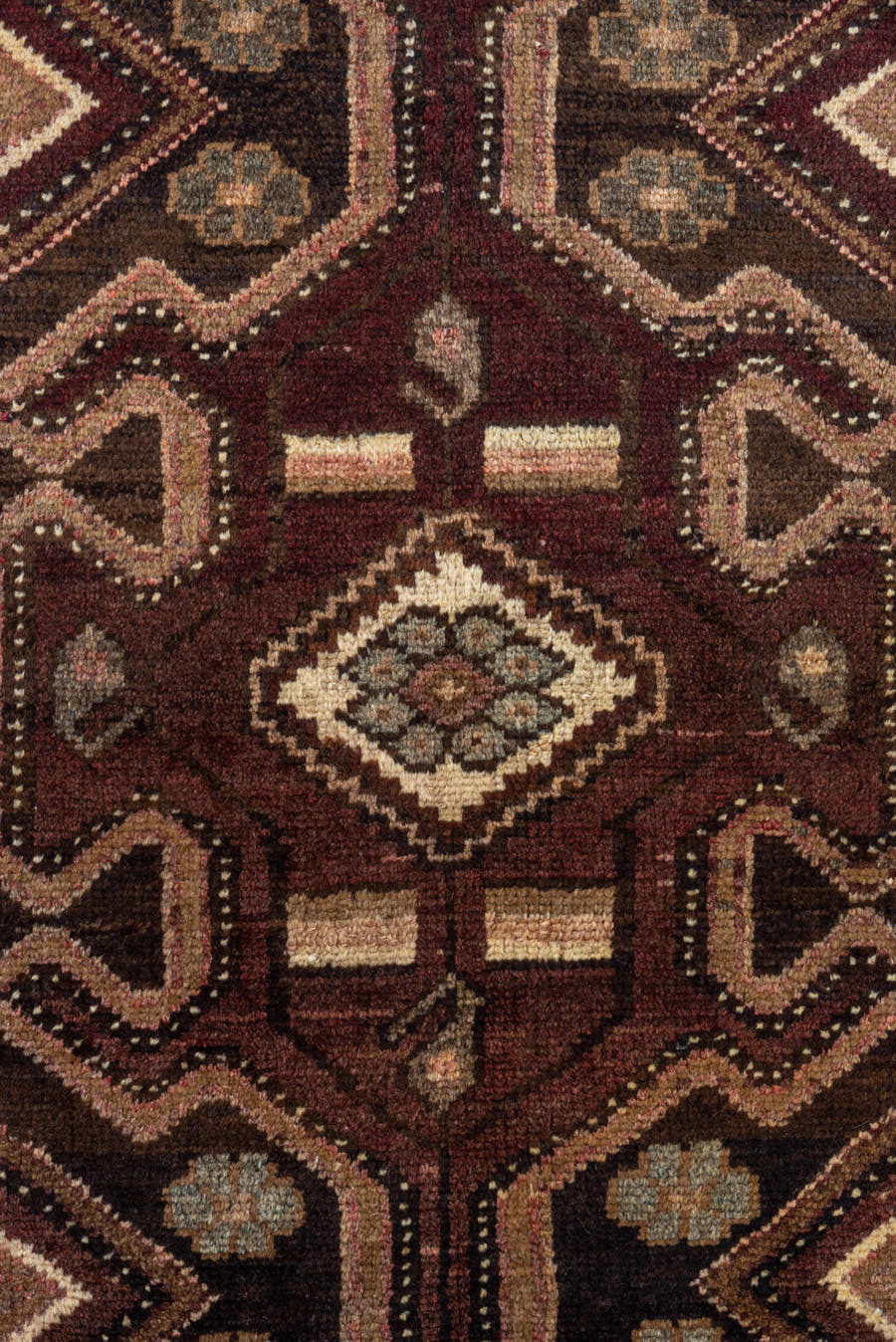 2' x 9' one-of-a-kind handmade antique Malayer runner rug. Color palette: brown, rust, ivory, camel, charcoal, burgundy