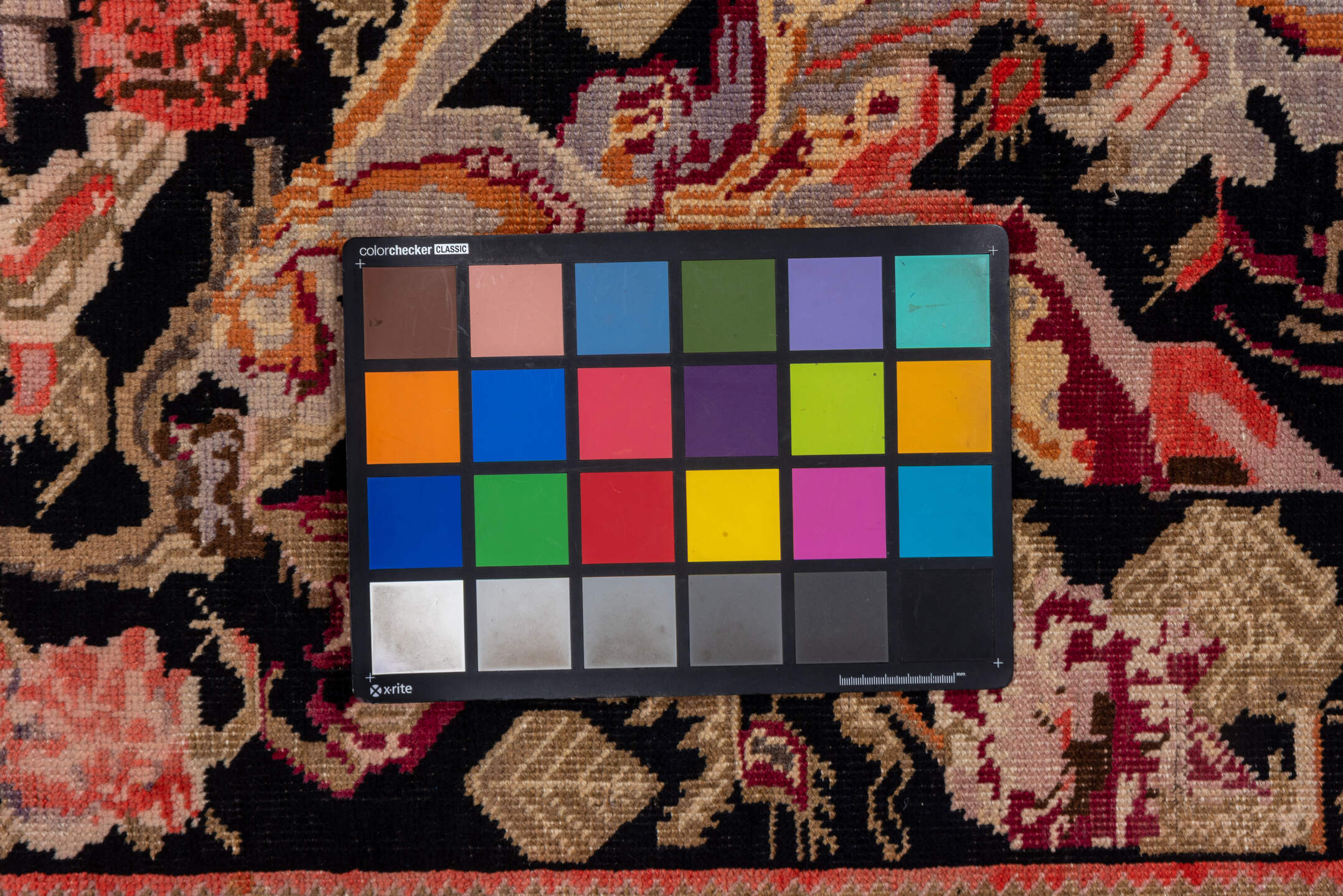 3' x 18' one-of-a-kind handmade vintage Karabagh runner rug. Color palette: black, brown, off-white, orange, pink, red