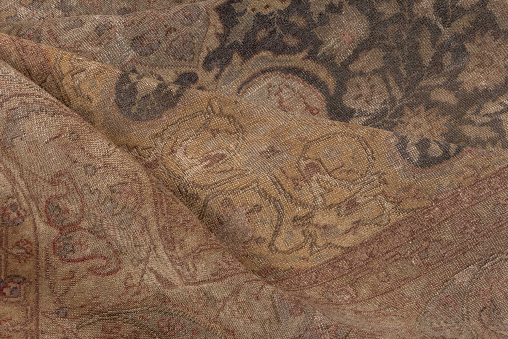 4' x 6' one-of-a-kind handmade antique Sivas small size rug. Color palette: taupe, rose, charcoal, camel, terra cotta, beige