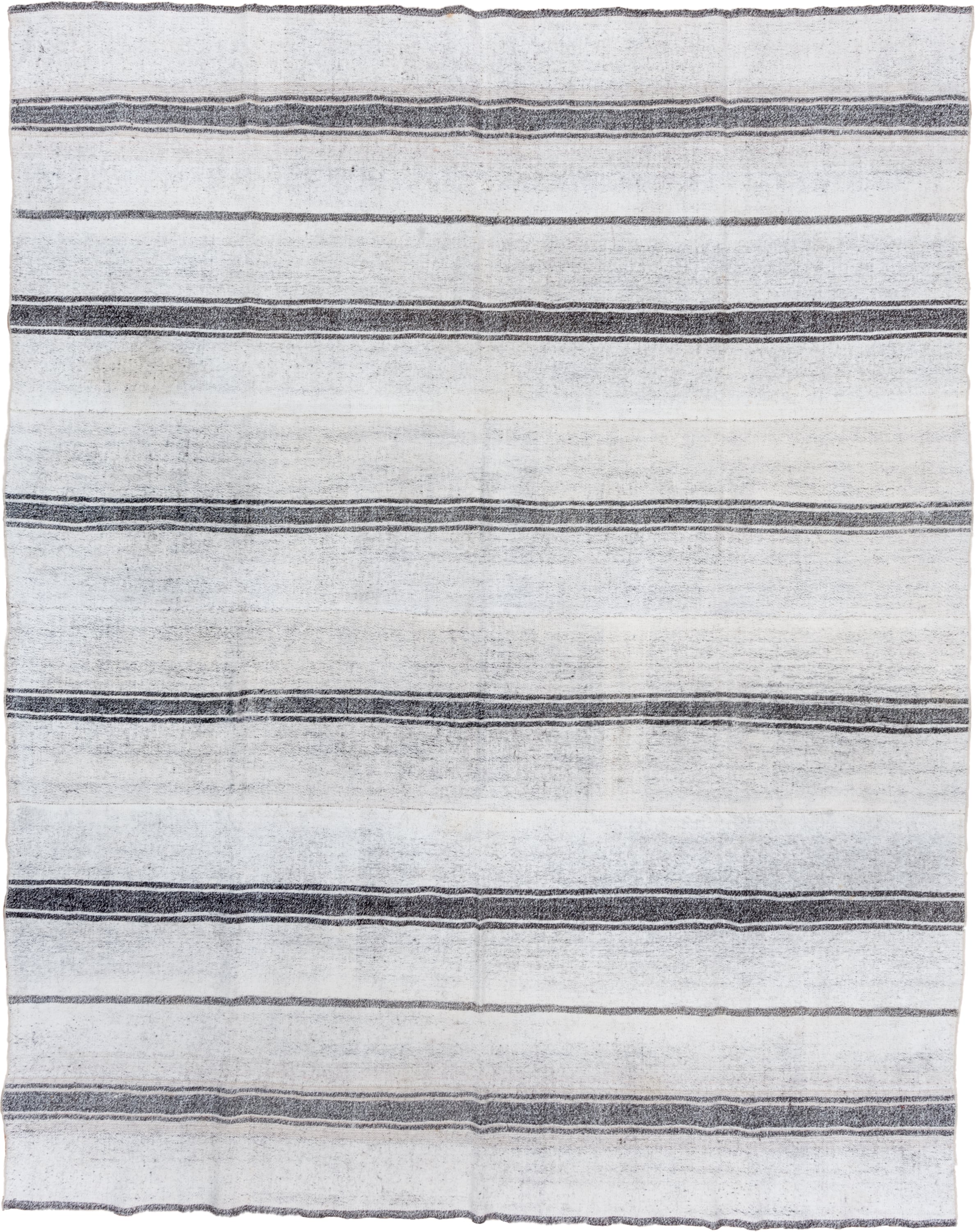 9' x 11' one-of-a-kind handmade vintage Flatweave large size rug. Color palette: ivory, charcoal, gray, black