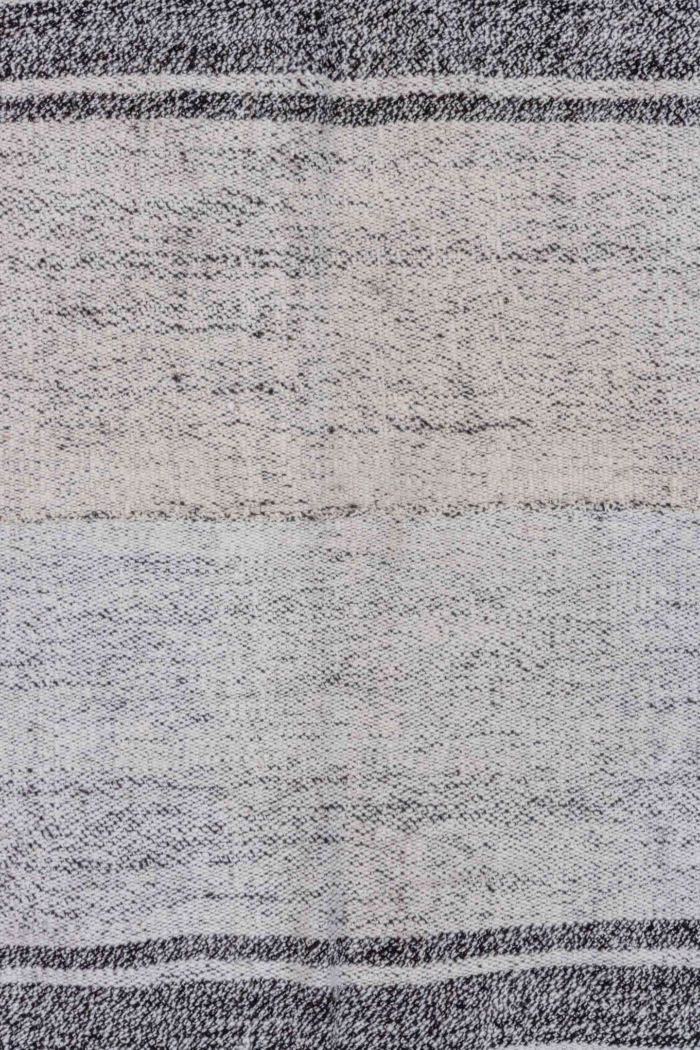 9' x 11' one-of-a-kind handmade vintage Flatweave large size rug. Color palette: ivory, charcoal, gray, black