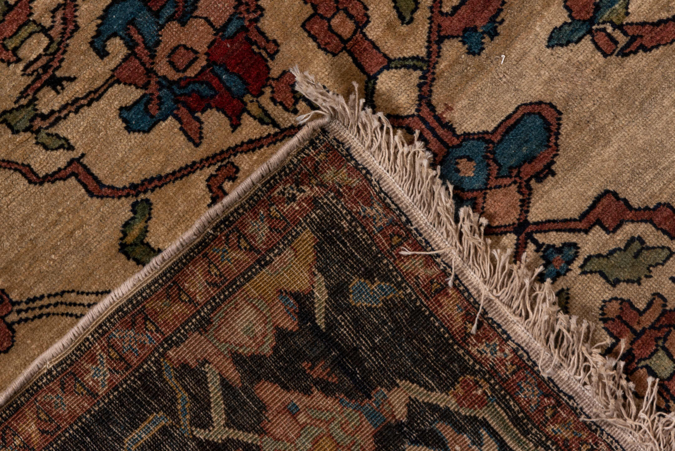 4' x 6' one-of-a-kind handmade vintage Far.Sarouk small size rug. Color palette: black, brown, gray, pink, redwood