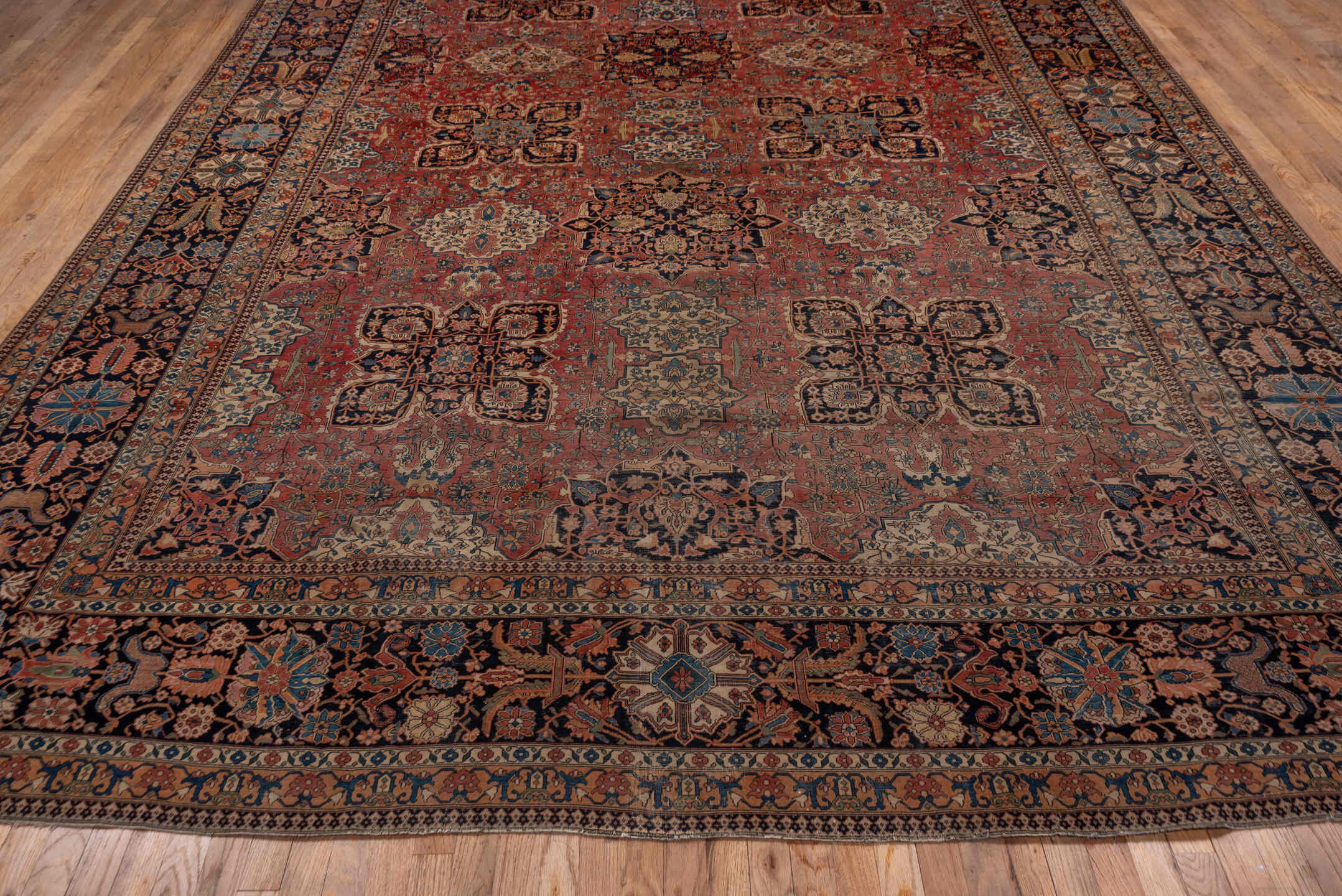 10' x 13' one-of-a-kind handmade antique Mohtasham Kashan large size rug. Color palette: rust, navy, ivory, soft blue, rose