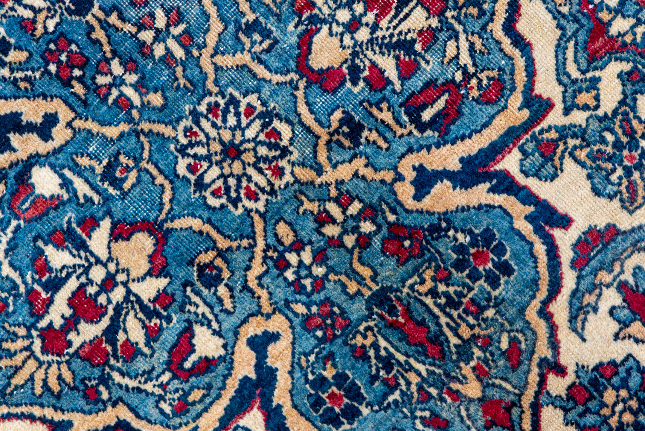 8' x 12' one-of-a-kind handmade vintage Lavar large size rug. Color palette: antiquewhite, arapawa, blue, brown, dim gray