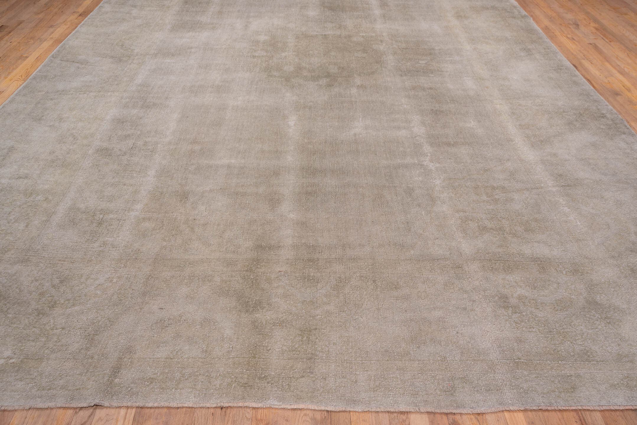 11' x 17' one-of-a-kind handmade antique Oushak oversize rug. Color palette: ivory, beige, taupe, cream, sand, gray