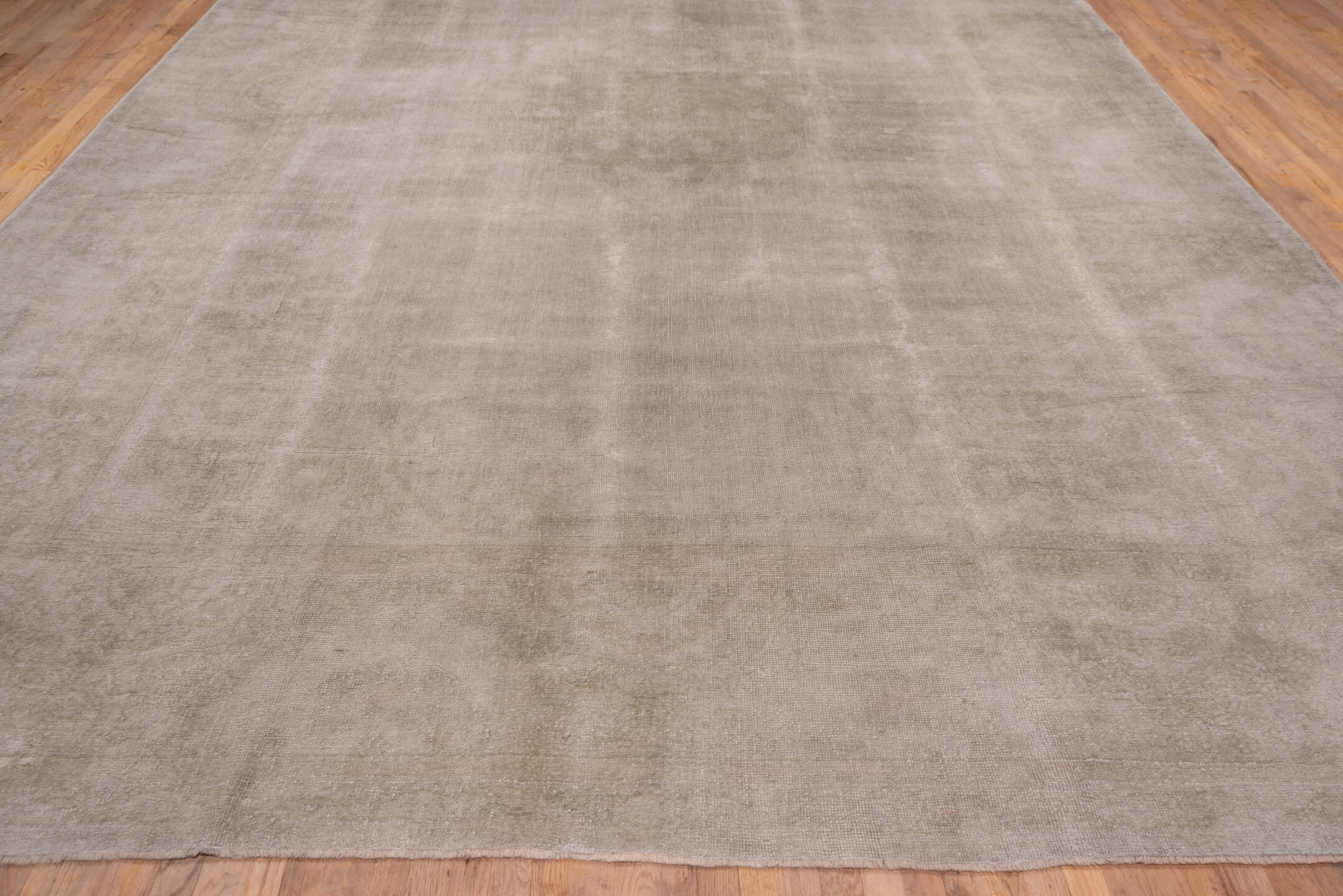 11' x 17' one-of-a-kind handmade antique Oushak oversize rug. Color palette: ivory, beige, taupe, cream, sand, gray