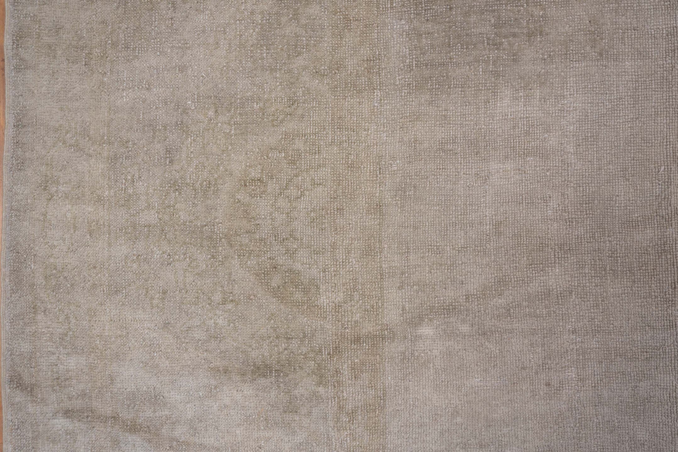 11' x 17' one-of-a-kind handmade antique Oushak oversize rug. Color palette: ivory, beige, taupe, cream, sand, gray