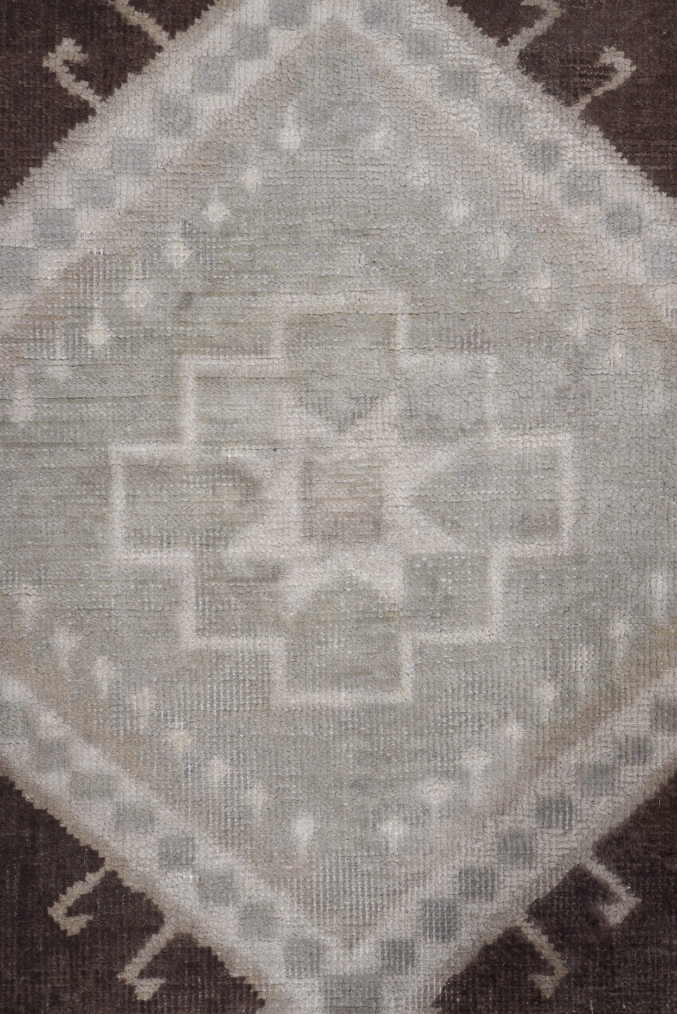 5' x 9' one-of-a-kind handmade vintage Oushak medium size rug. Color palette: brown, taupe, ivory, gray, charcoal, beige