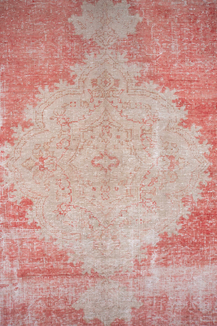 10' x 14' one-of-a-kind handmade vintage Oushak large size rug. Color palette: coral, ivory, blush, rose, taupe, terracotta