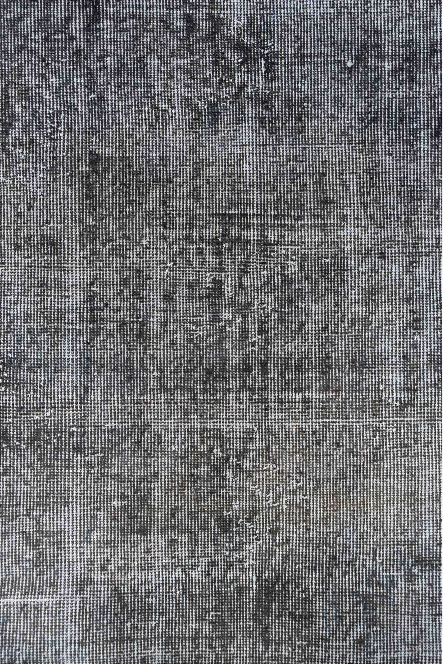 2' x 10' one-of-a-kind handmade vintage Overdyed runner rug. Color palette: black, charcoal, dark gray, dim gray, gray