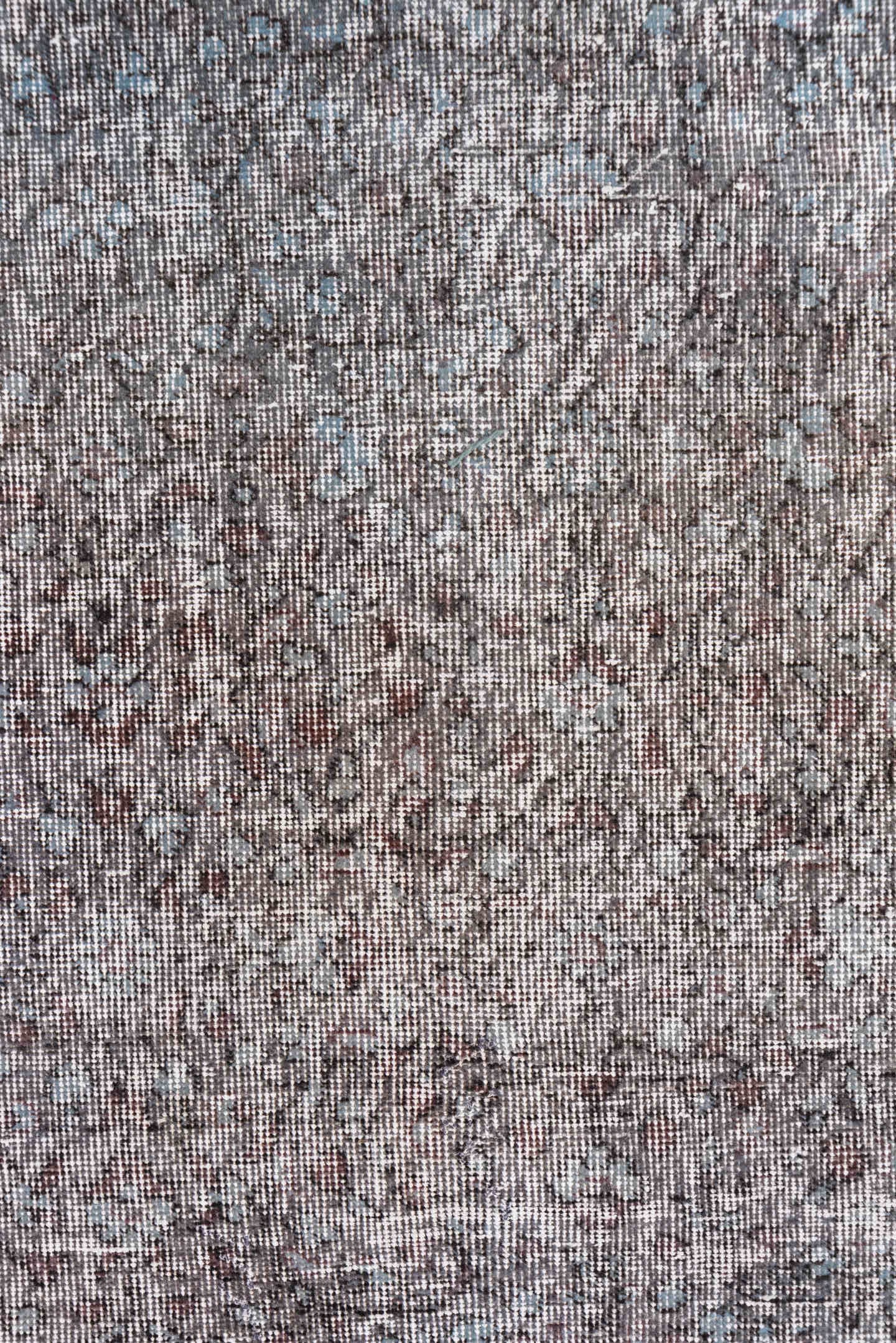 2' x 9' one-of-a-kind handmade vintage Overdyed runner rug. Color palette: taupe, gray, ivory, charcoal, beige, black
