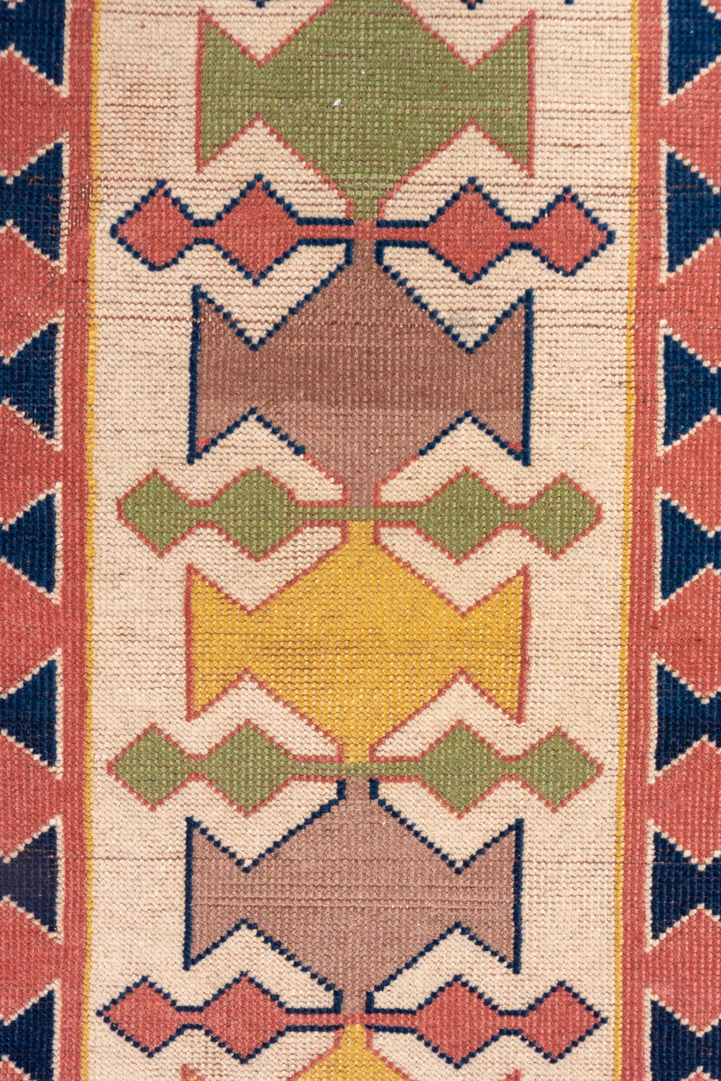 2' x 9' one-of-a-kind handmade vintage Oushak runner rug. Color palette: ivory, navy, rose, sage, gold, taupe, blue, pink