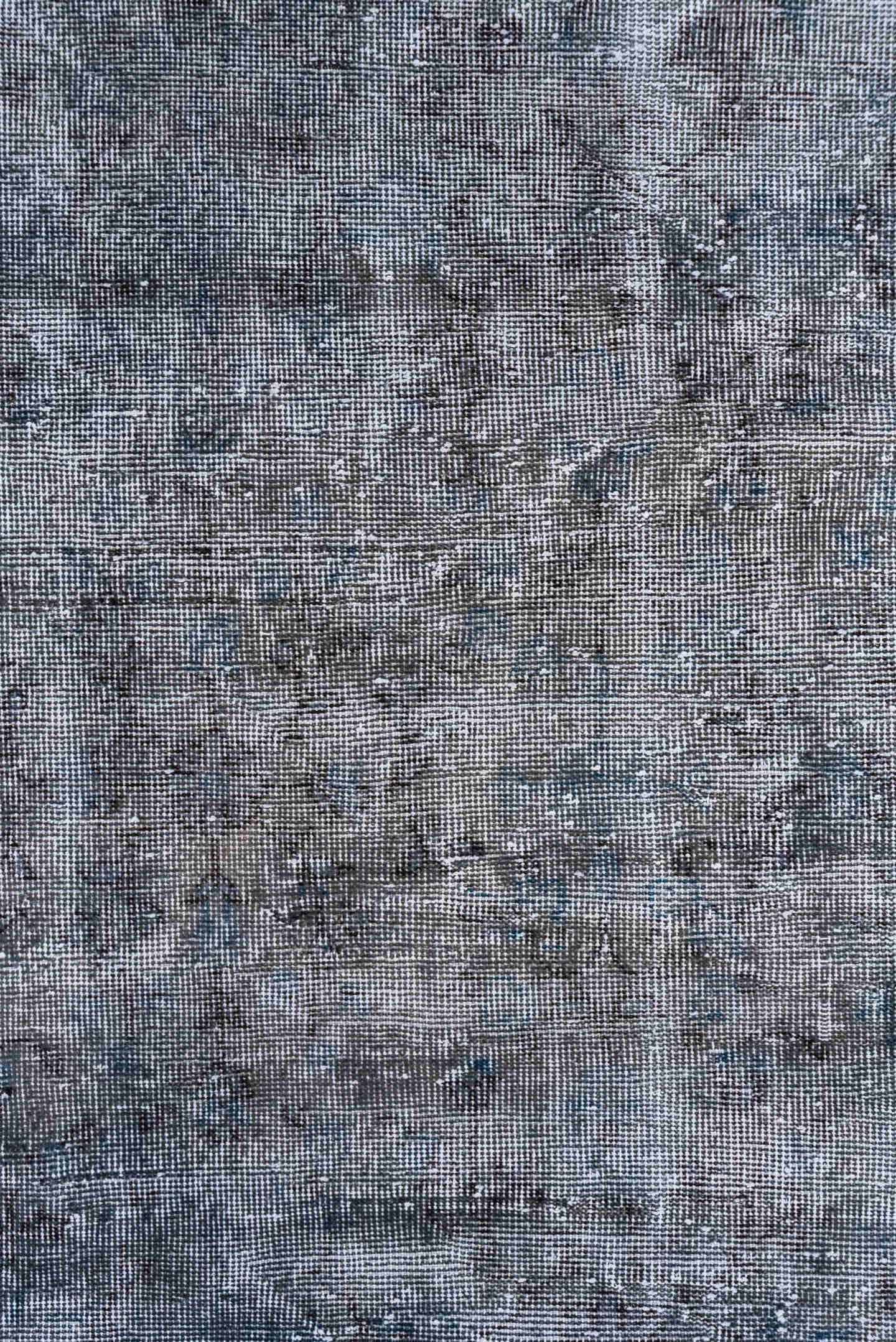 2' x 10' one-of-a-kind handmade vintage Overdyed runner rug. Color palette: gray, slate, charcoal, ivory, steel_blue, black