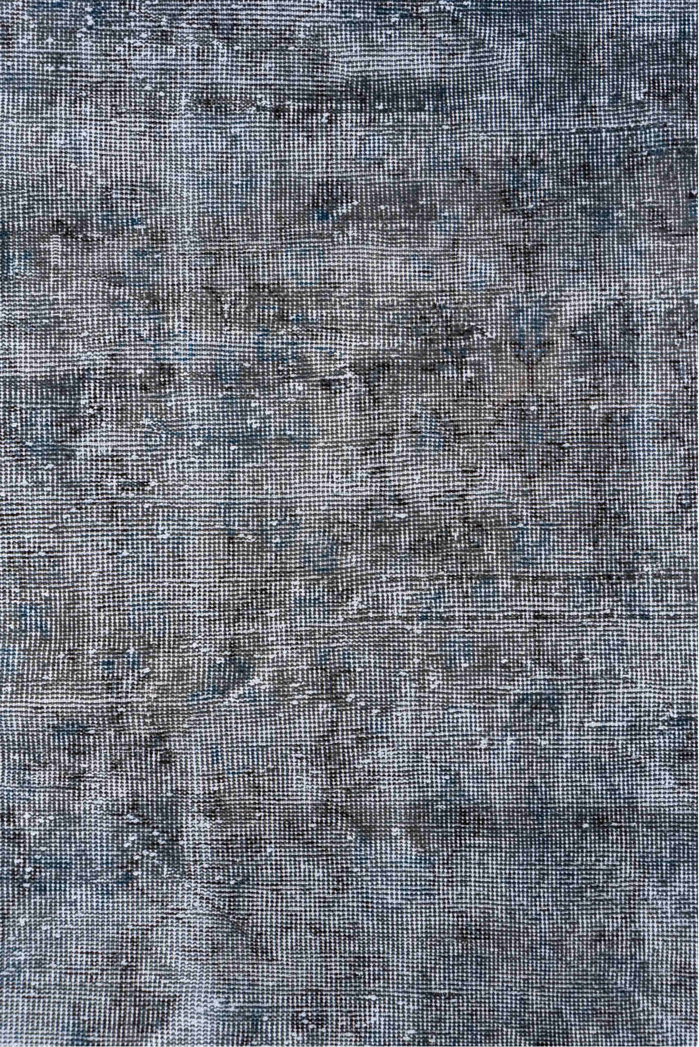 2' x 10' one-of-a-kind handmade vintage Overdyed runner rug. Color palette: black, blue, dark gray, dim gray, gray