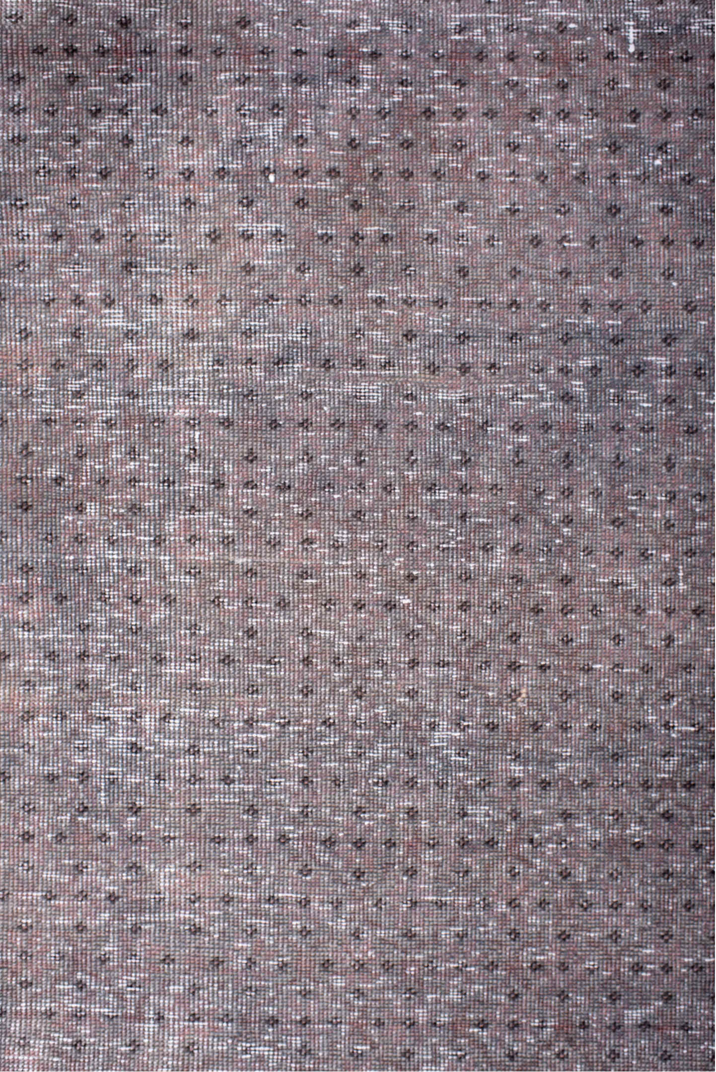 2' x 8' one-of-a-kind handmade vintage Overdyed runner rug. Color palette: brown, gray, light gray, off-white, pink, snow