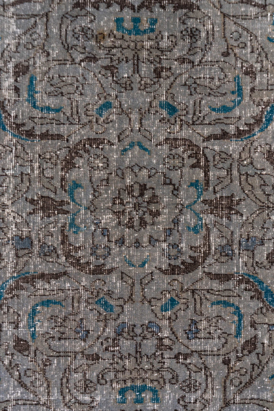 3' x 6' one-of-a-kind handmade vintage Overdyed small size rug. Color palette: taupe, brown, ivory, blue, charcoal, beige