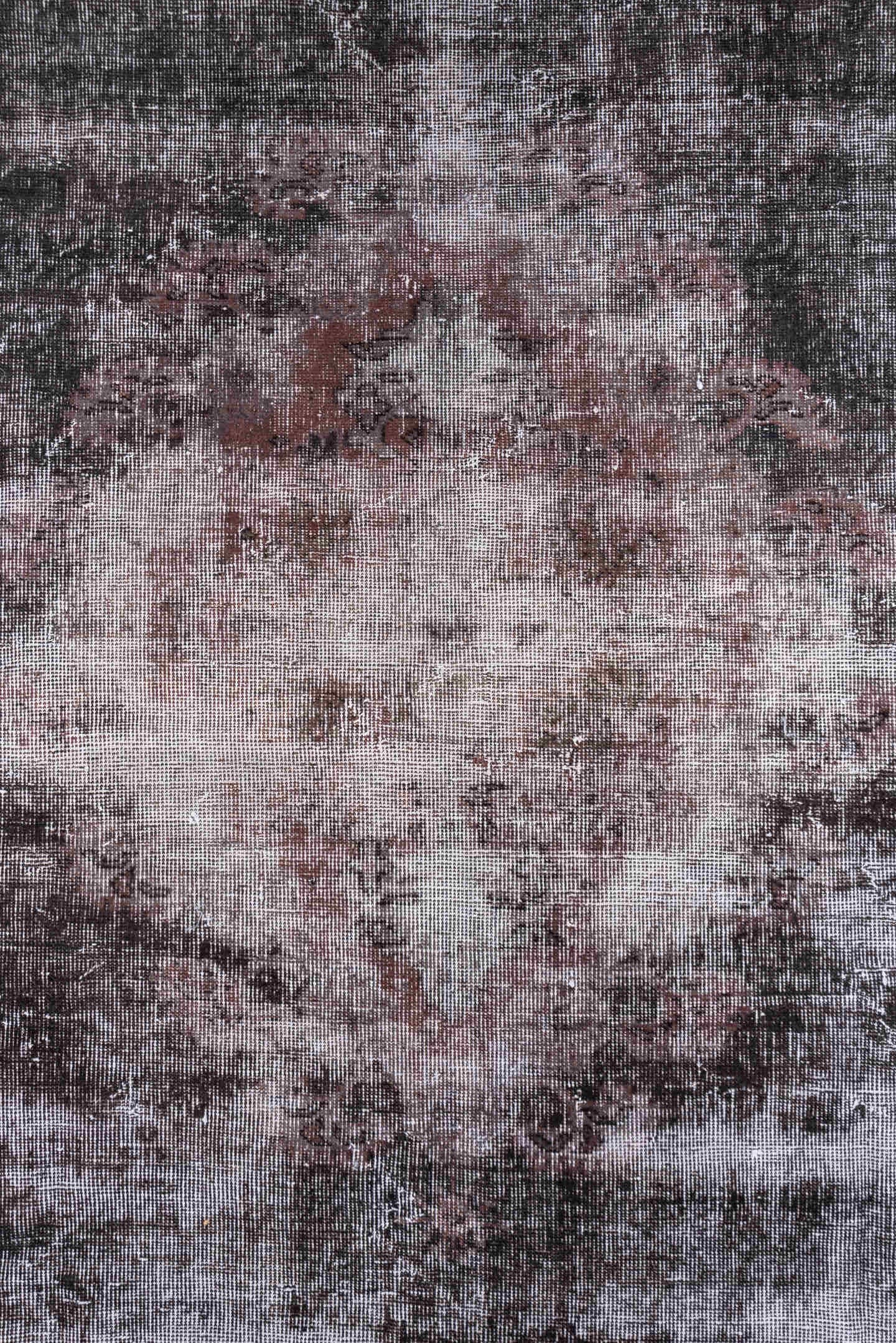 7' x 10' one-of-a-kind handmade vintage Overdyed large size rug. Color palette: taupe, rose, ivory, charcoal, burgundy