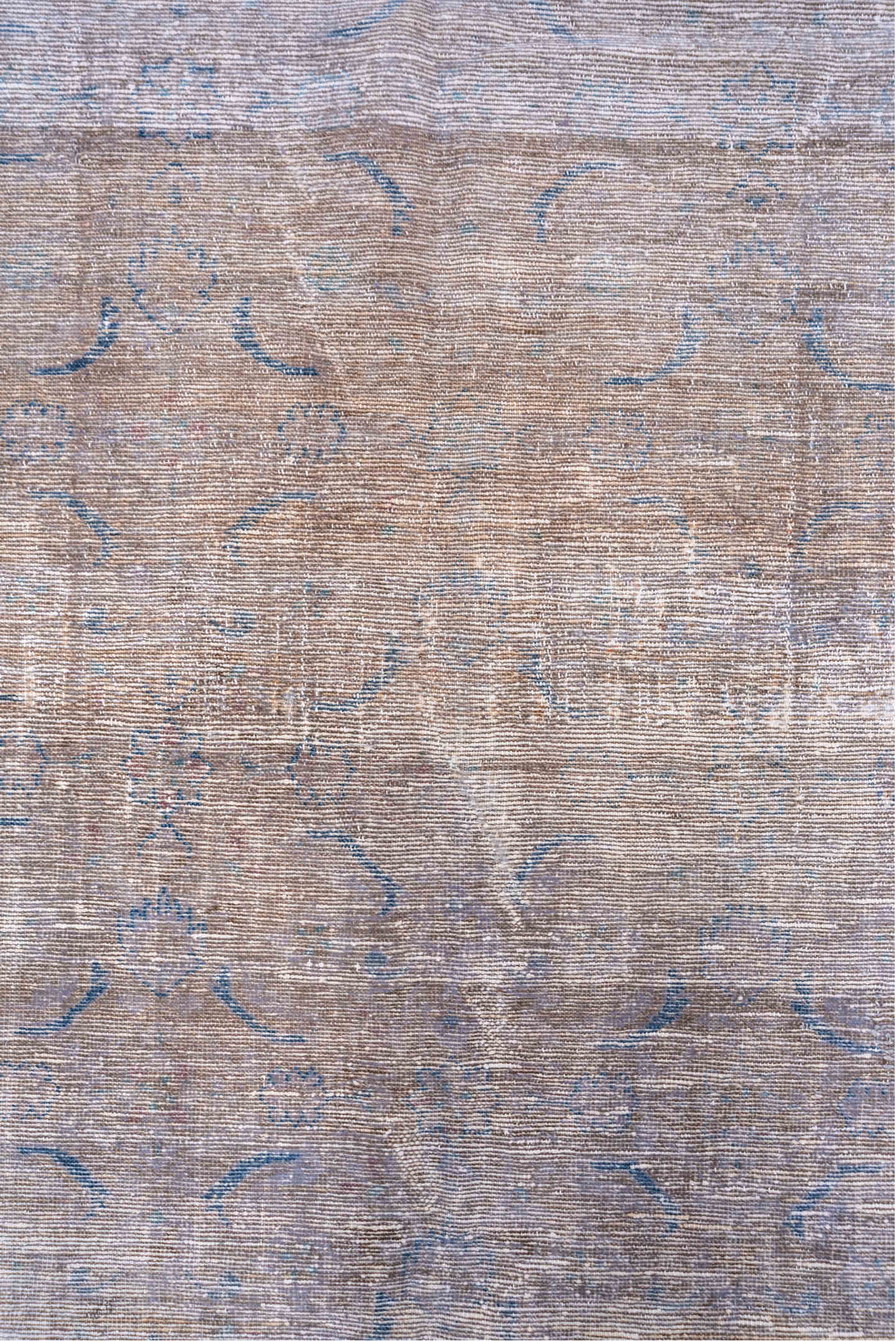 9' x 11' one-of-a-kind handmade vintage Overdyed large size rug. Color palette: blush, beige, powder blue, ivory, taupe