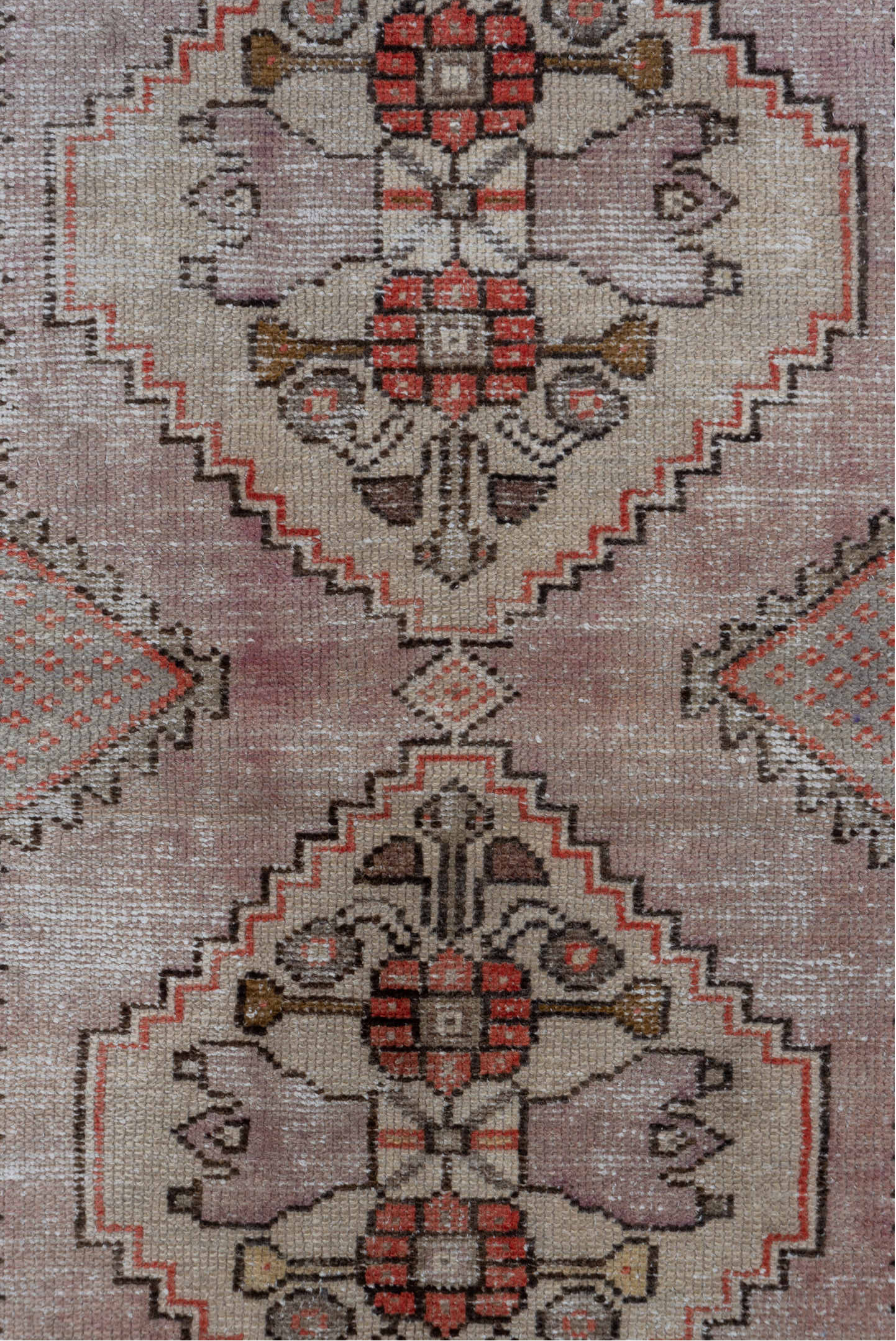 2' x 6' one-of-a-kind handmade vintage Oushak runner rug. Color palette: taupe, ivory, rust, brown, gray, rose, beige