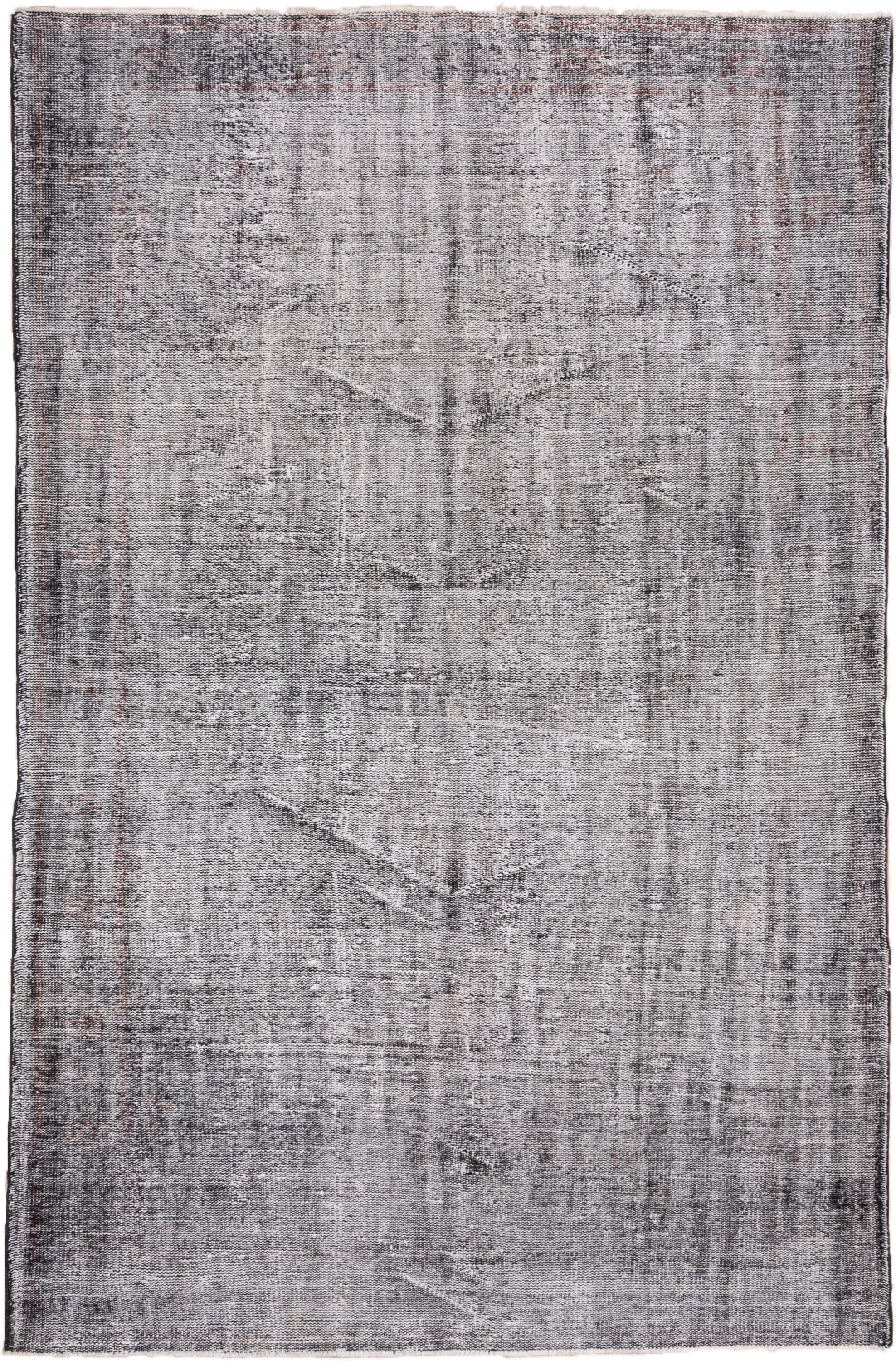 6' x 9' one-of-a-kind handmade vintage Overdyed medium size rug. Color palette: gray, charcoal, ivory, taupe, rose, black